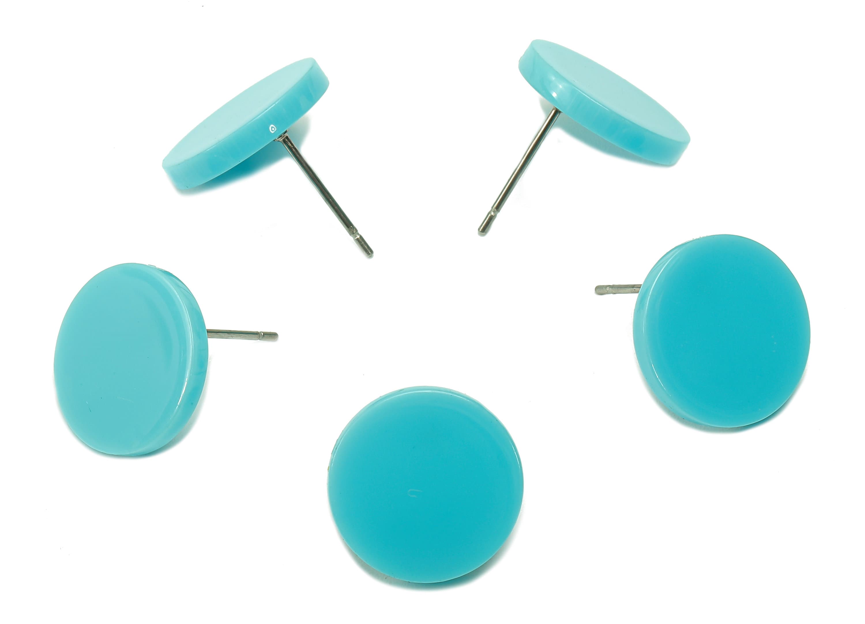 Acrylic Round Stud Earring - Blue Circle Earrings Post - 316 Stainless Steel Stud - Color Code: A838 - 14.27x14.25x2.4mm - AC2554-A838 - DOMEDBAZAAR