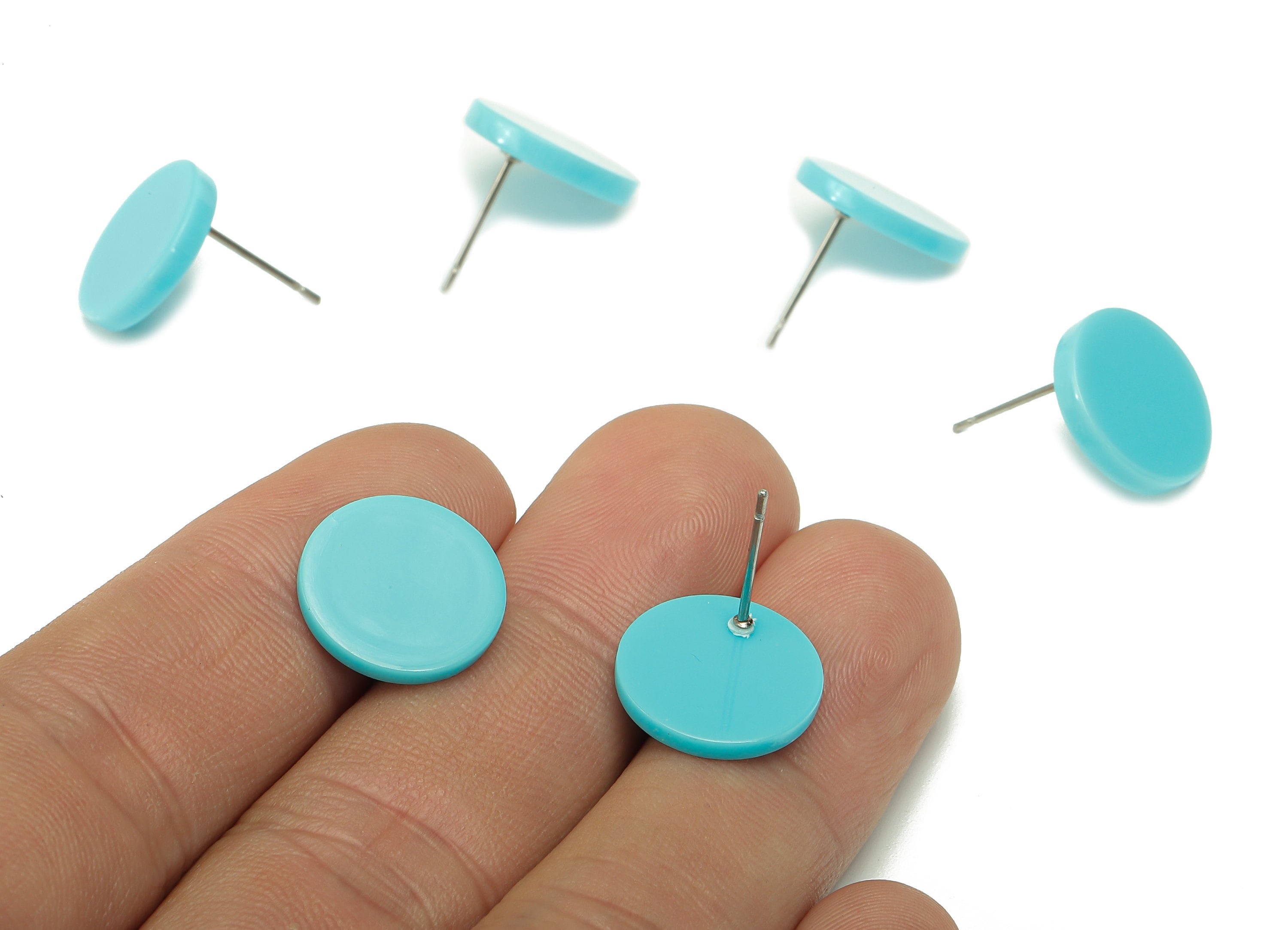 Acrylic Round Stud Earring - Blue Circle Earrings Post - 316 Stainless Steel Stud - Color Code: A838 - 14.27x14.25x2.4mm - AC2554-A838 - DOMEDBAZAAR