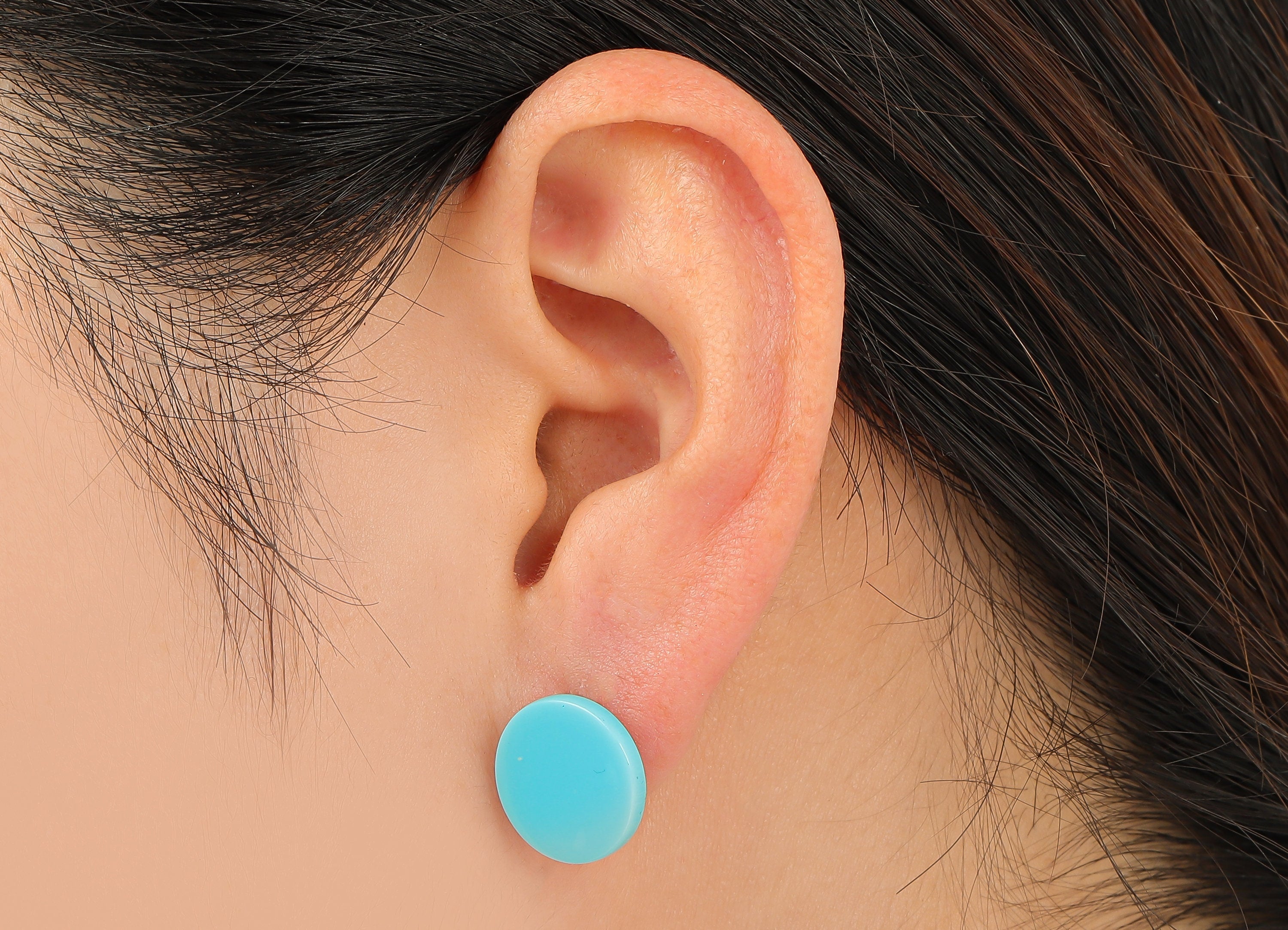 Acrylic Round Stud Earring - Blue Circle Earrings Post - 316 Stainless Steel Stud - Color Code: A838 - 14.27x14.25x2.4mm - AC2554-A838 - DOMEDBAZAAR