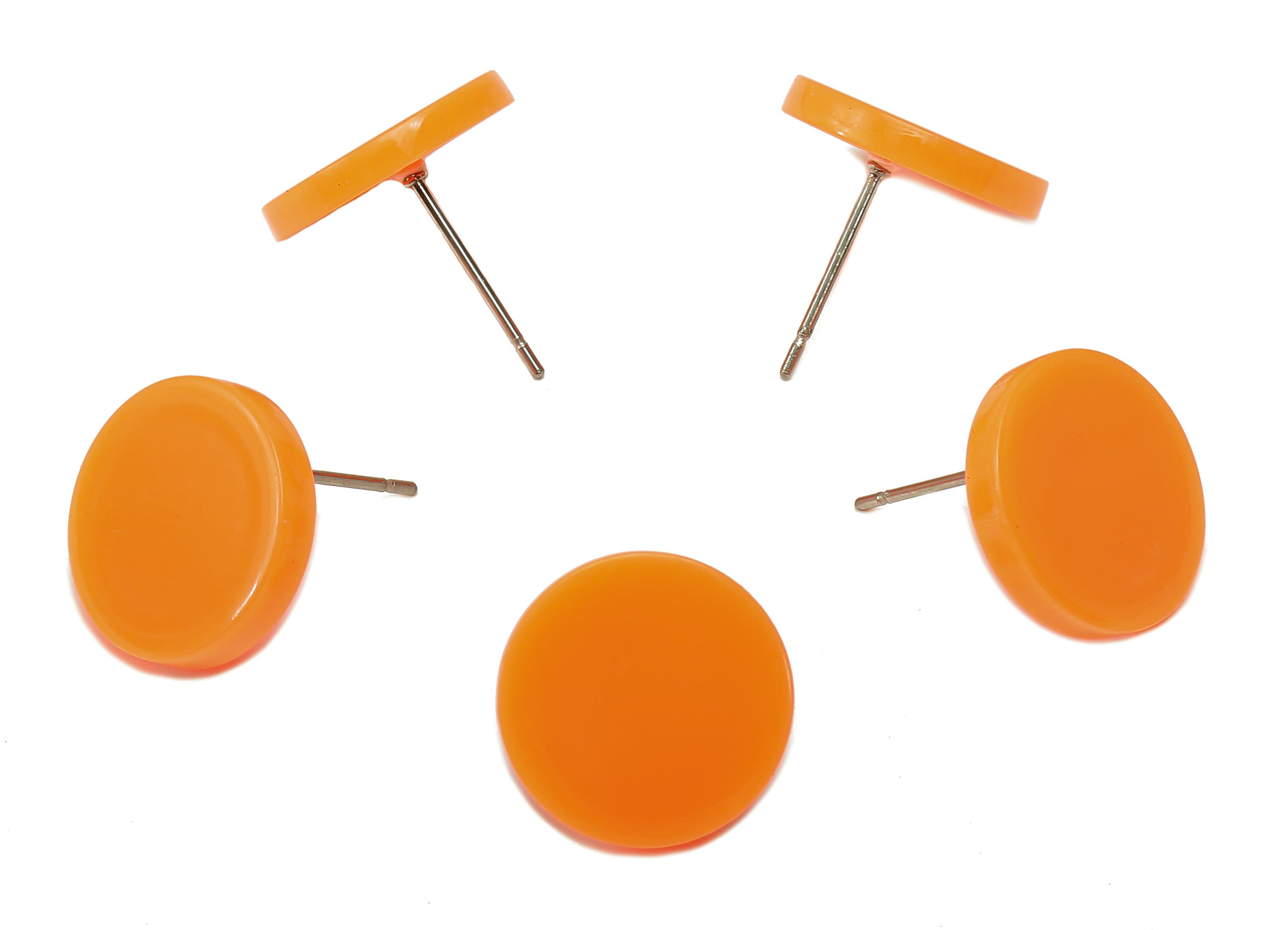 Acrylic Round Stud Earring - Orange Circle Earrings Post - 316 Stainless Steel Stud - Color Code: A839 - 14.18x14.15x2.46mm - AC2554-A839 - DOMEDBAZAAR