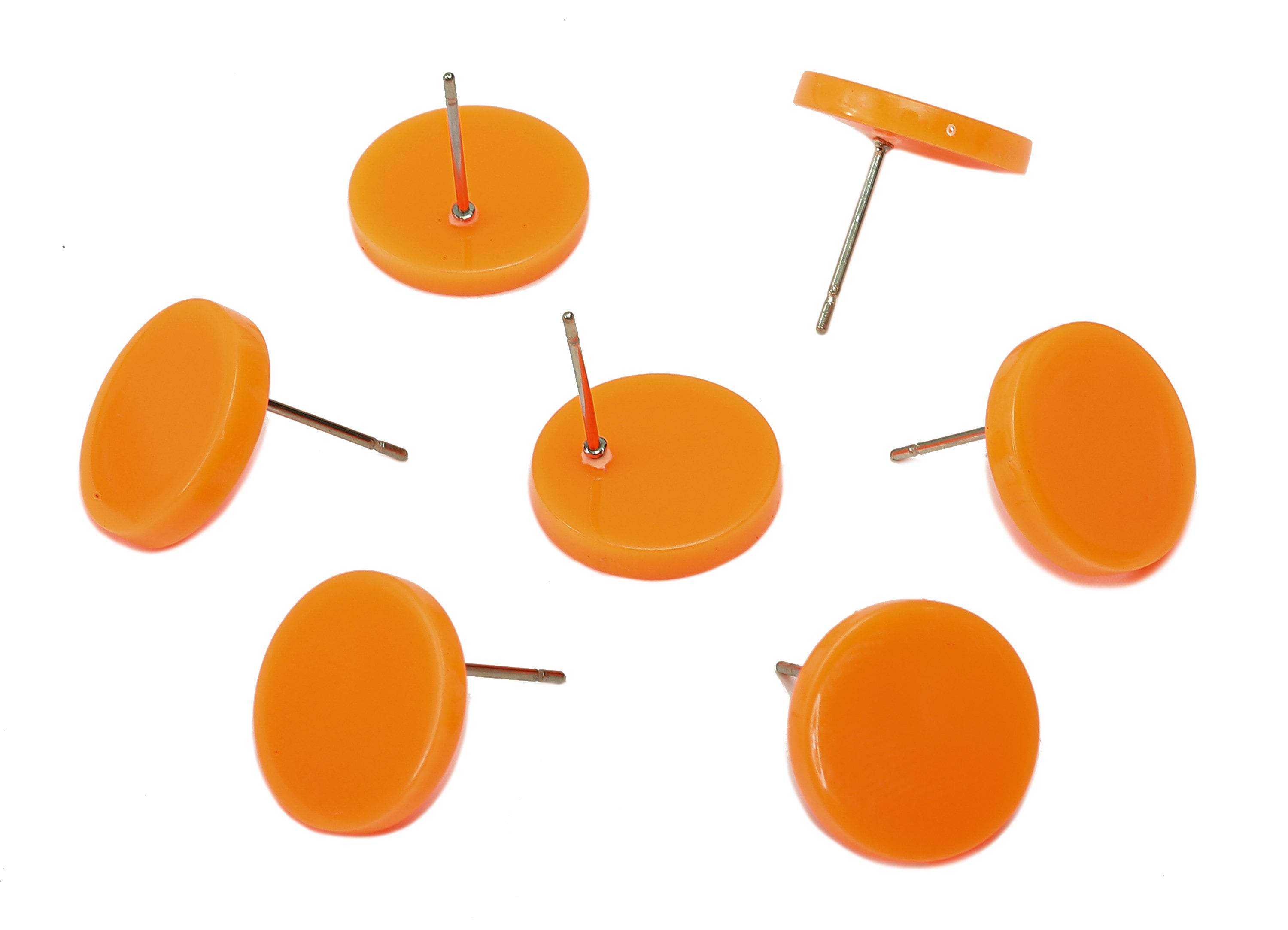 Acrylic Round Stud Earring - Orange Circle Earrings Post - 316 Stainless Steel Stud - Color Code: A839 - 14.18x14.15x2.46mm - AC2554-A839 - DOMEDBAZAAR