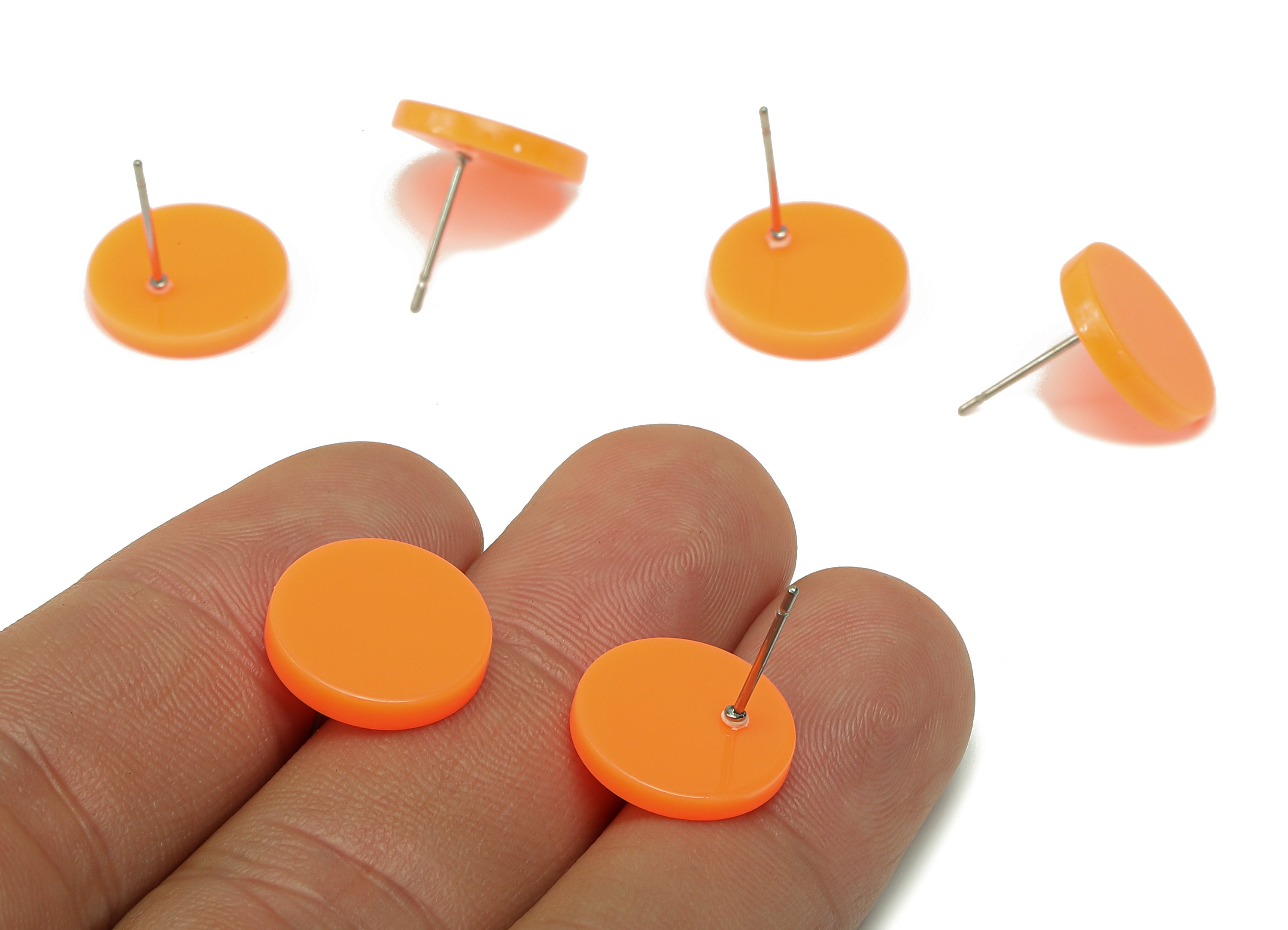 Acrylic Round Stud Earring - Orange Circle Earrings Post - 316 Stainless Steel Stud - Color Code: A839 - 14.18x14.15x2.46mm - AC2554-A839 - DOMEDBAZAAR