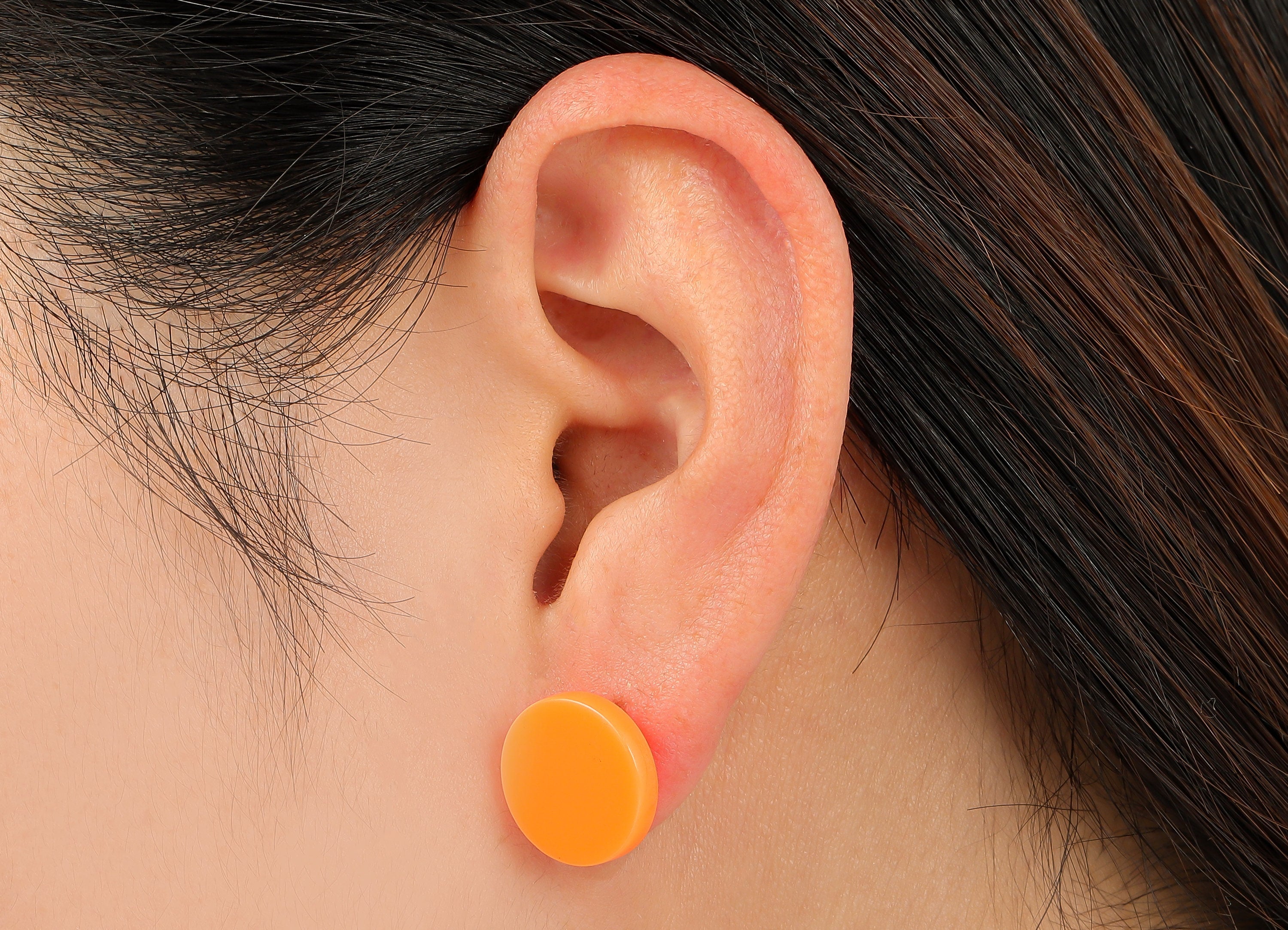 Acrylic Round Stud Earring - Orange Circle Earrings Post - 316 Stainless Steel Stud - Color Code: A839 - 14.18x14.15x2.46mm - AC2554-A839 - DOMEDBAZAAR