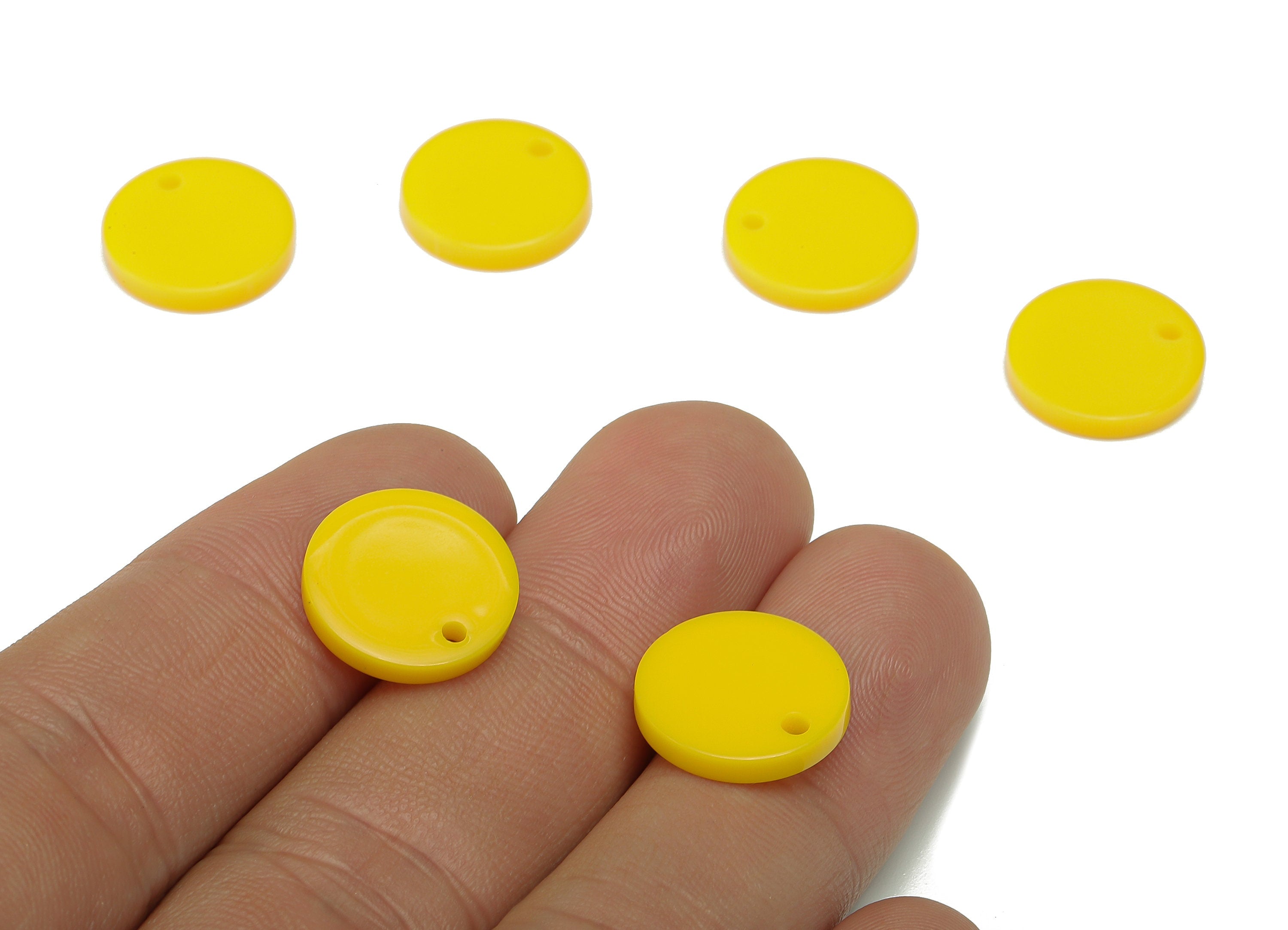 Acrylic Round Earring Charm - Acrylic Yellow Circle Earring - Round Pendant With Hole - Color Code: A836 - 14.36x14.26x2.37mm - AC2555-A836 - DOMEDBAZAAR