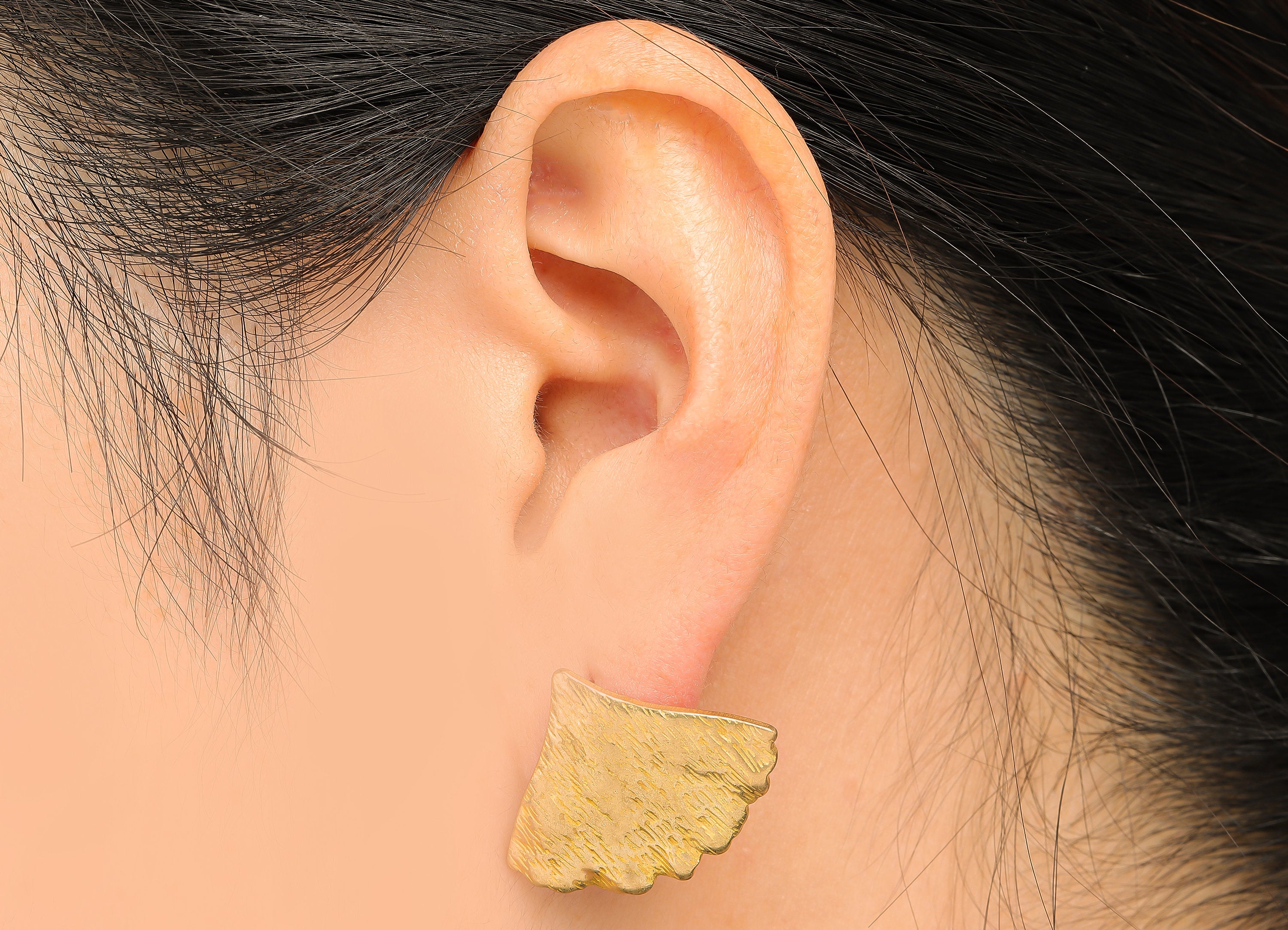 Brass Ginkgo Biloba Leaf Stud Earring - Raw Brass Textured Earring Post With Loop - 316 Stainless Steel Stud - 28.01x21.07x1.19mm - PP8215 - DOMEDBAZAAR