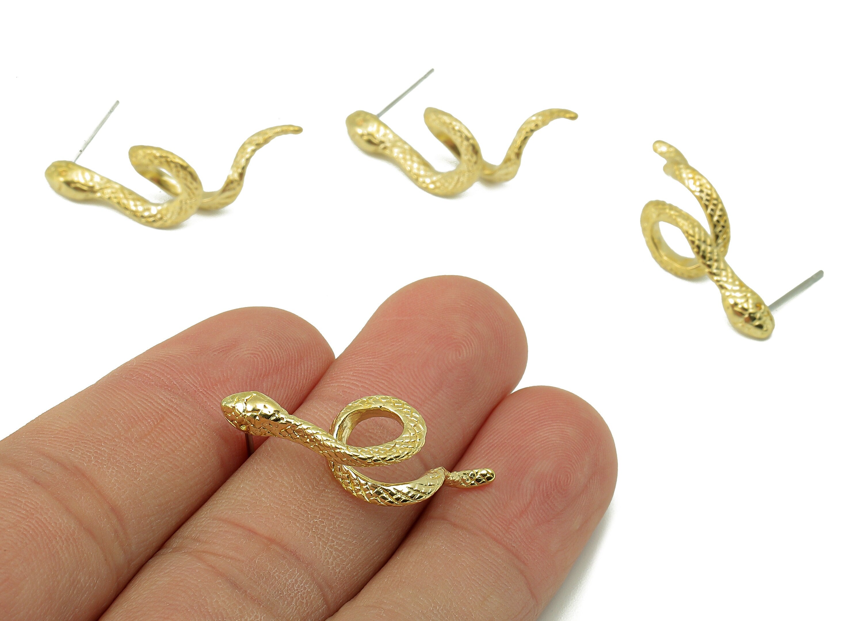 Brass Snake Stud Earring - Raw Brass Snake Earring Post - Snake Earring Stud - Steel Stud - 31.08x10.05x2.54mm - PP8222 - DOMEDBAZAAR