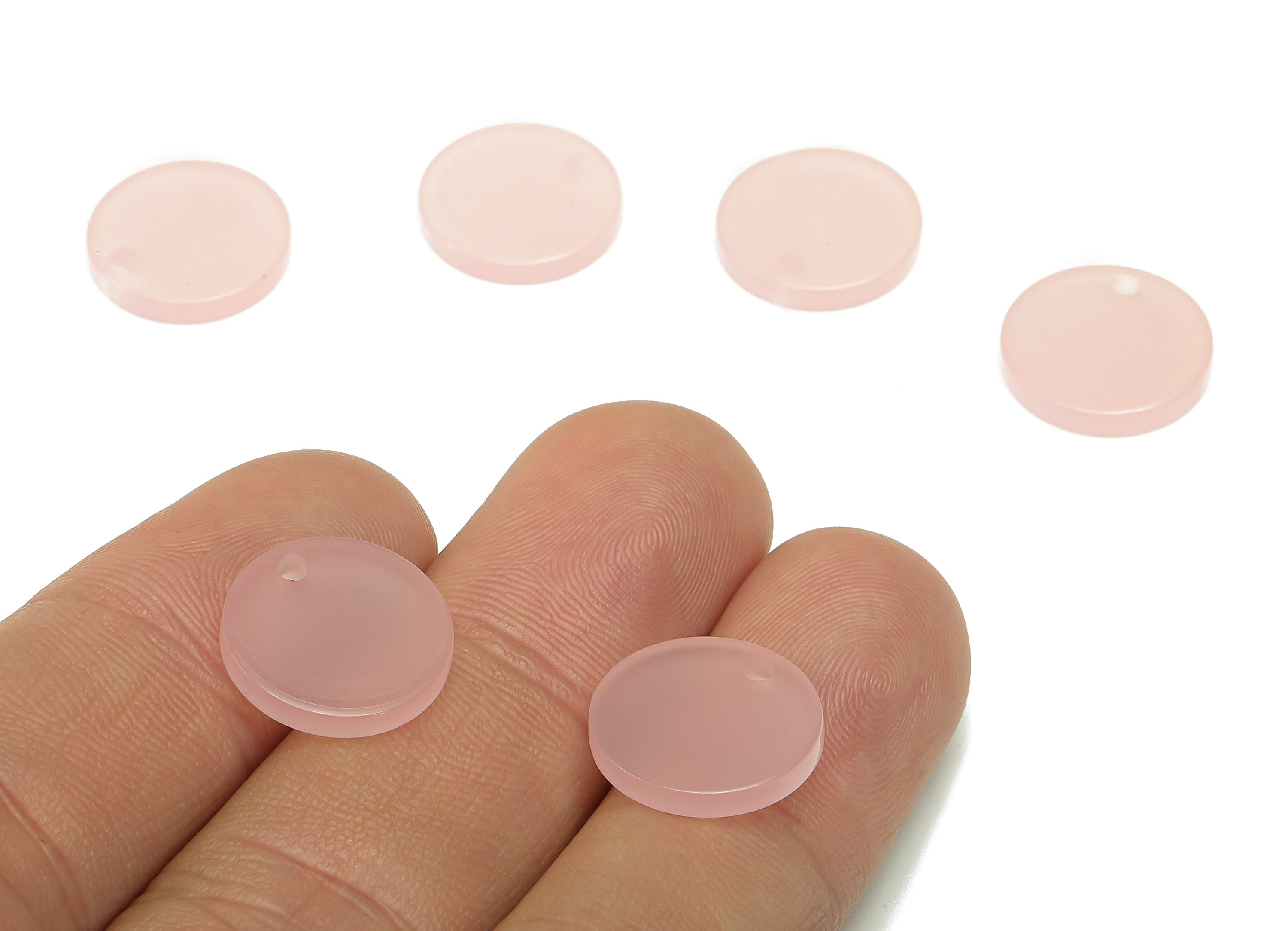Acrylic Round Earring Charm - Acrylic Pink Circle Earring - Round Pendant With Hole - Color Code: A837 - 14.24x14.20x2.28mm - AC2555-A837 - DOMEDBAZAAR