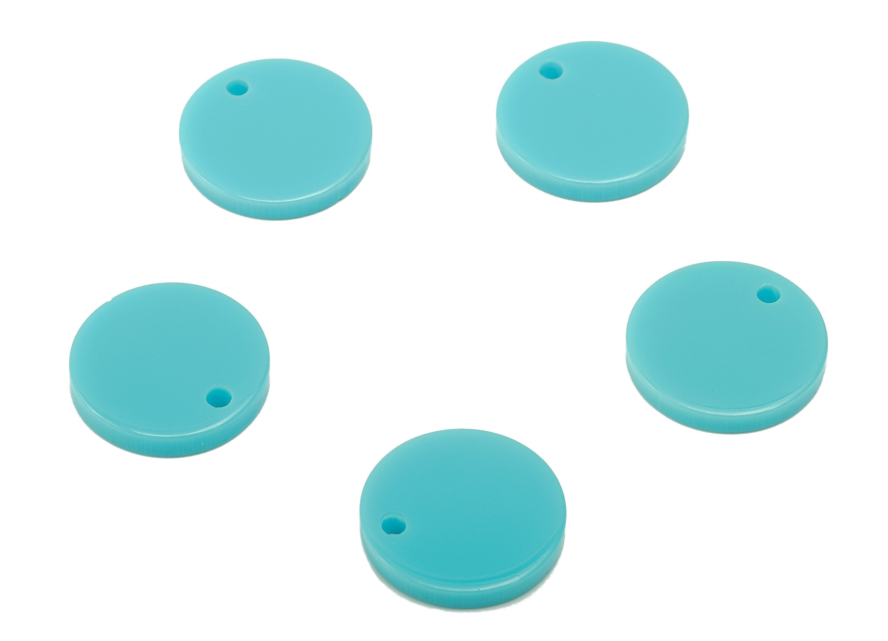 Acrylic Round Earring Charm - Acrylic Blue Circle Earring - Round Pendant With Hole - Color Code: A838 - 14.28x14.23x2.14mm - AC2555-A838 - DOMEDBAZAAR