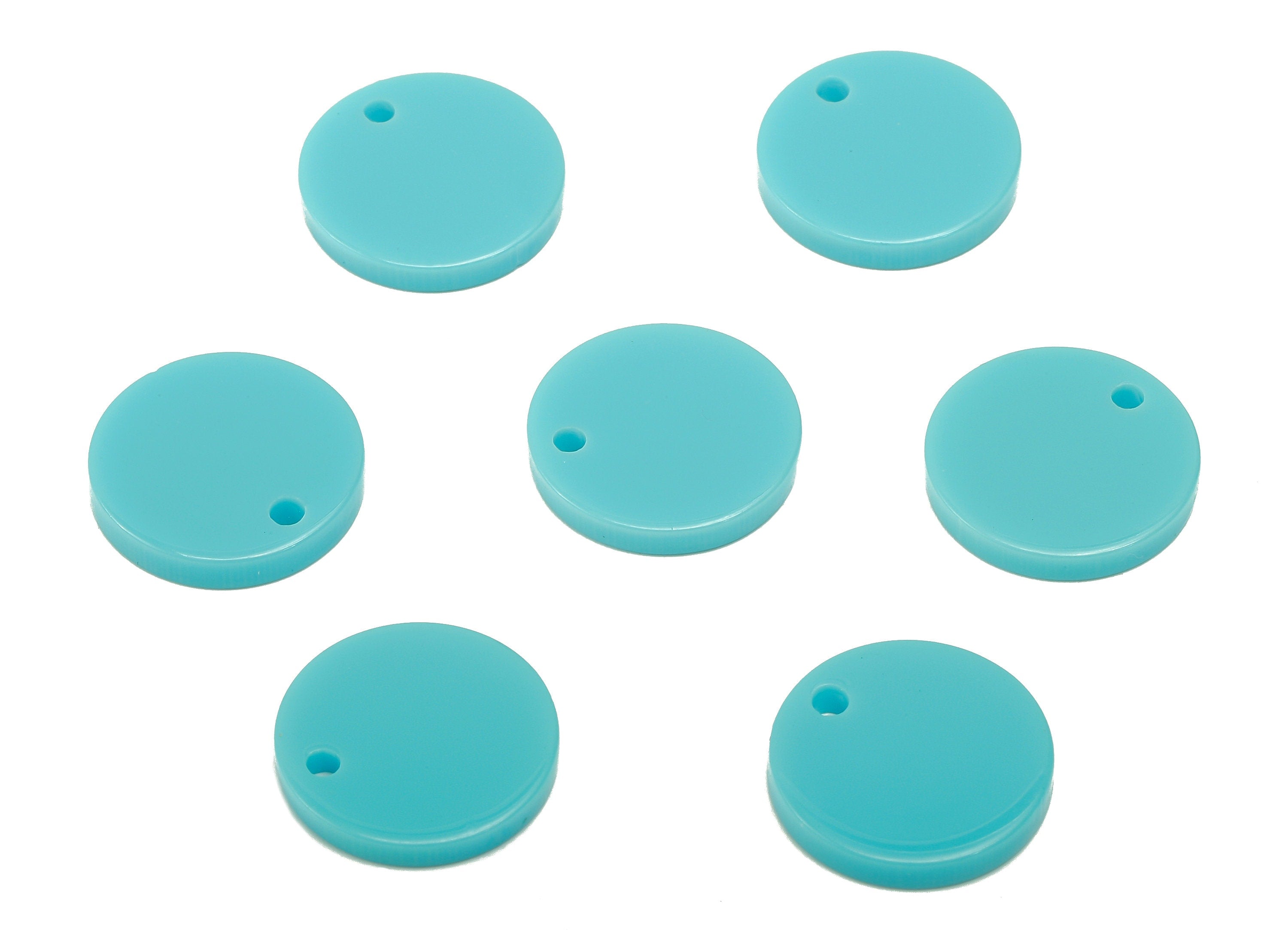 Acrylic Round Earring Charm - Acrylic Blue Circle Earring - Round Pendant With Hole - Color Code: A838 - 14.28x14.23x2.14mm - AC2555-A838 - DOMEDBAZAAR