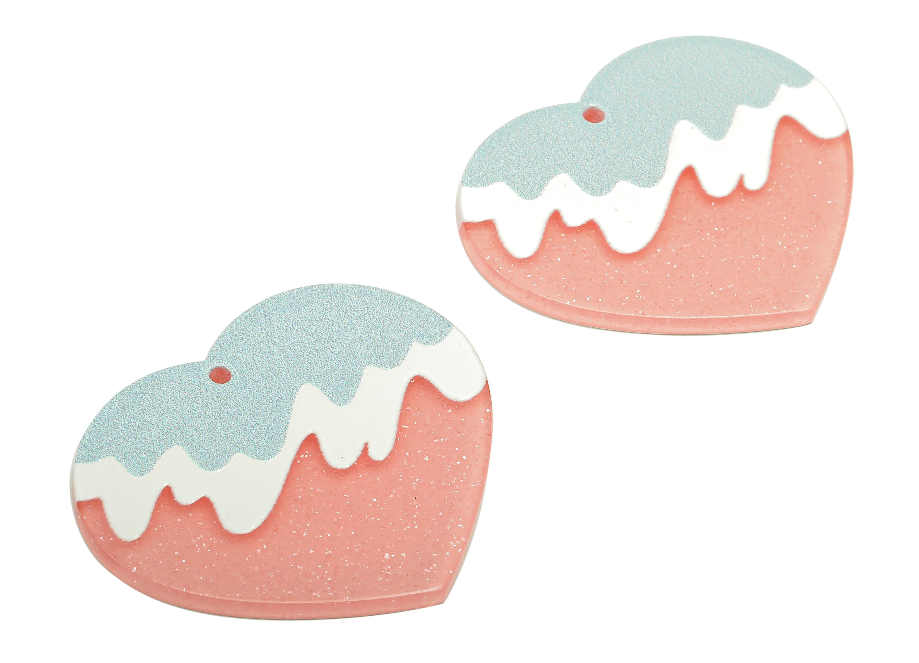 Acrylic Wave Heart Earring Charm - Acrylic Wavy Pink Heart Earring - Pendant With Hole - Charm For Necklace - 37.6x32.4x2.6mm - AC2570A - DOMEDBAZAAR