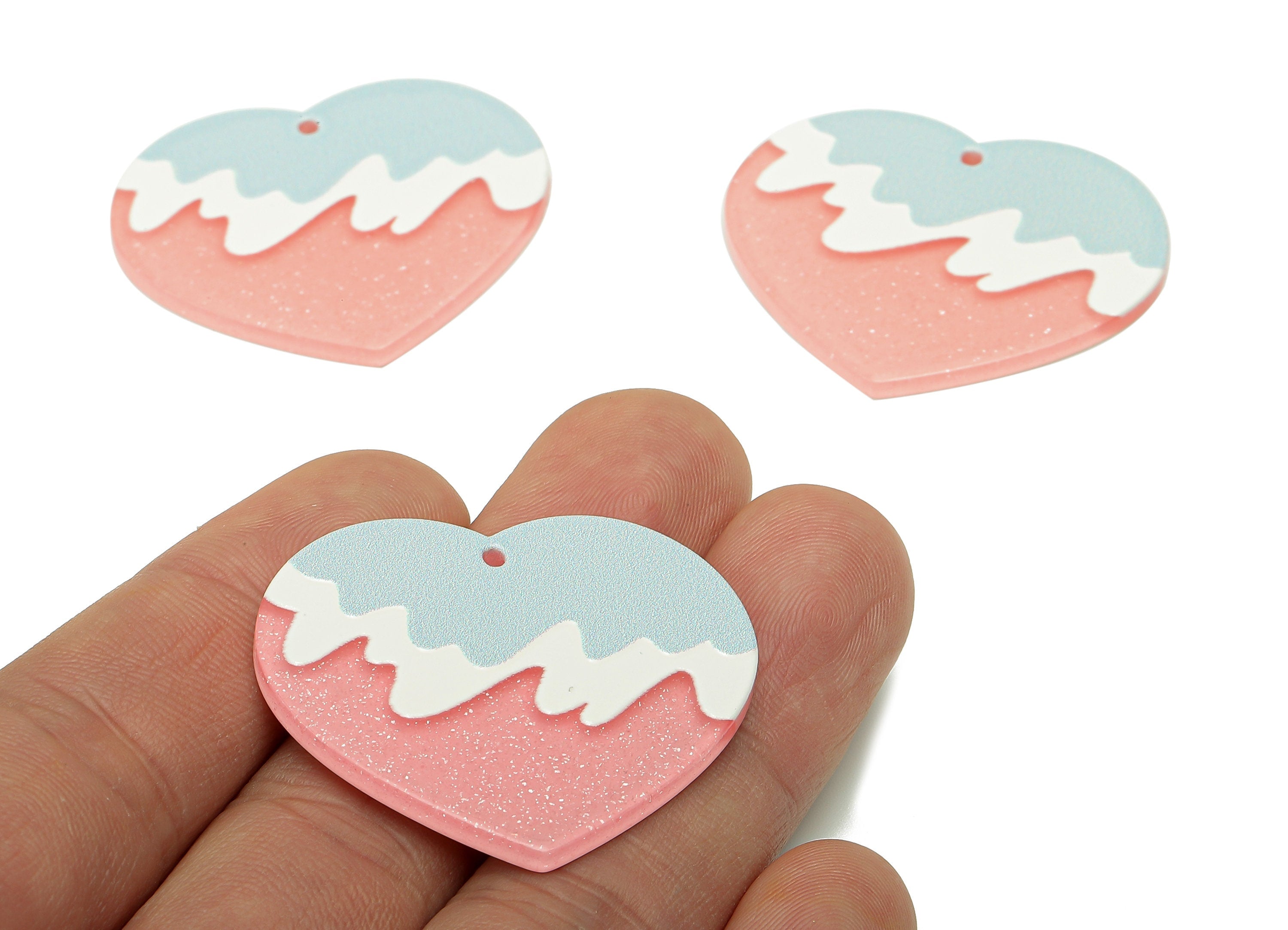 Acrylic Wave Heart Earring Charm - Acrylic Wavy Pink Heart Earring - Pendant With Hole - Charm For Necklace - 37.6x32.4x2.6mm - AC2570A - DOMEDBAZAAR