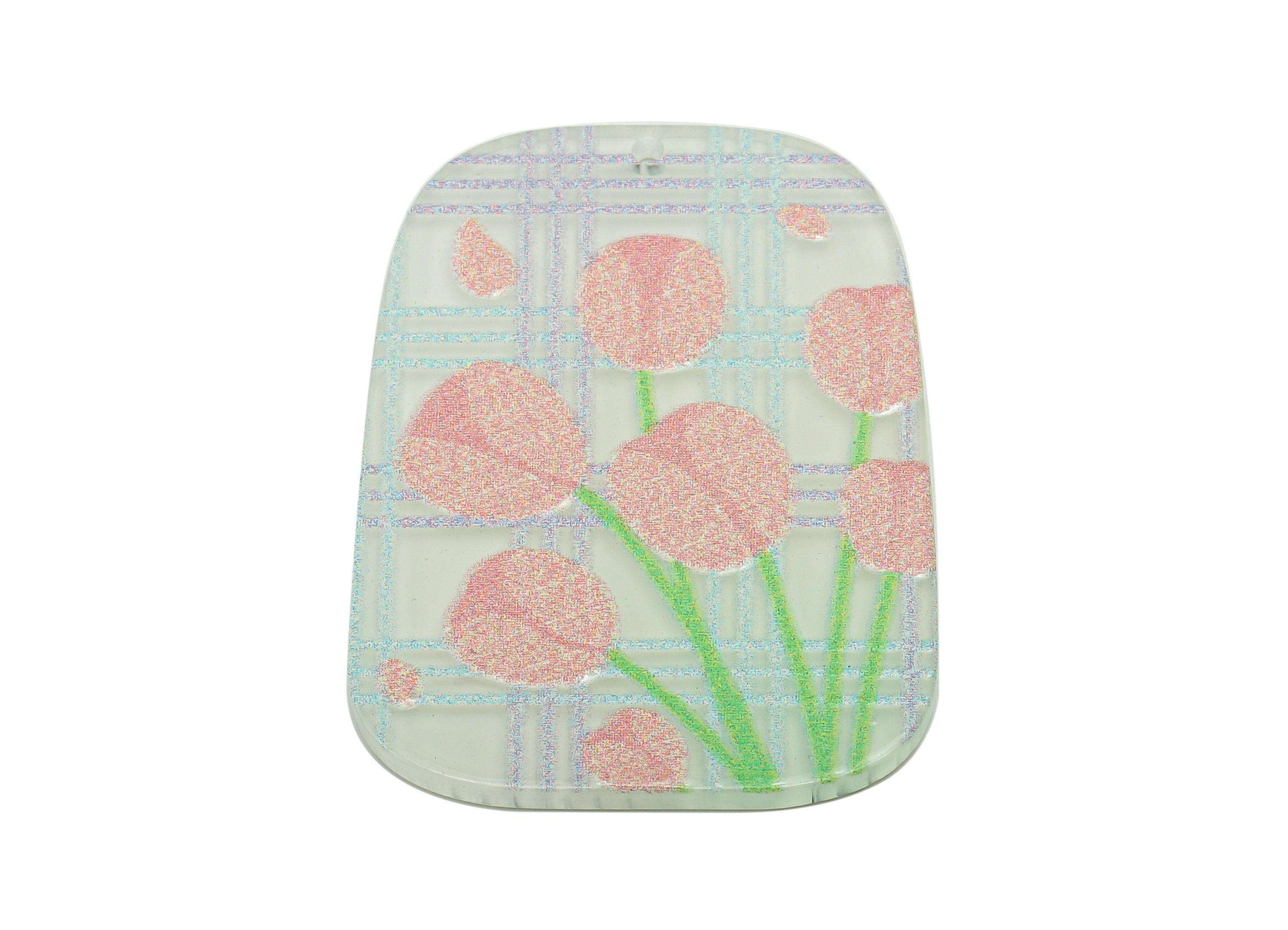 Acrylic Oval Rectangle Earring Charm - Pink Tulip Square Lattice Earring - Pendant With Hole - Charm For Necklace - 39.6x29.4x2.4mm -AC2574A - DOMEDBAZAAR