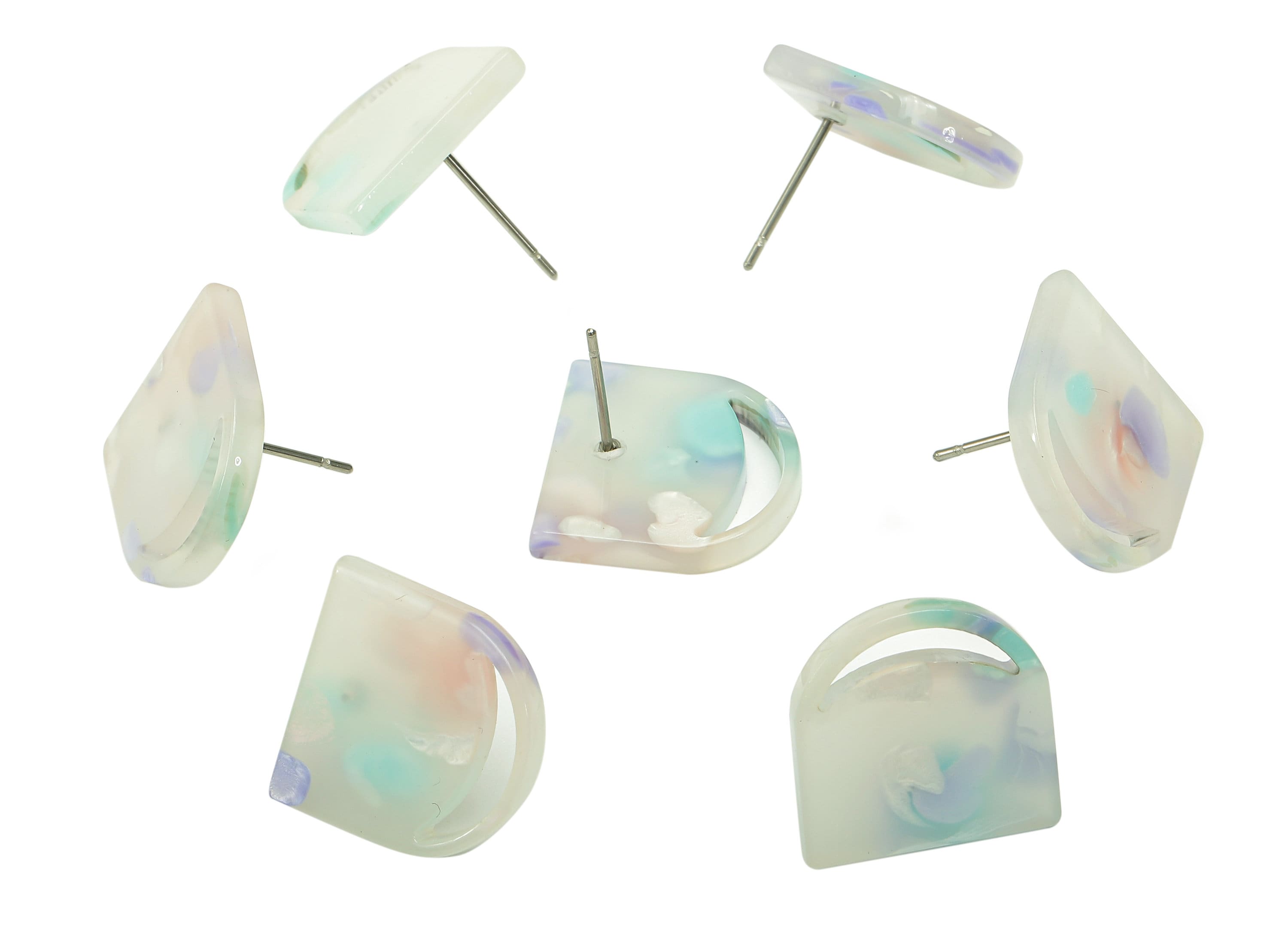 Acrylic Domed Crescent Stud Earring - Hollow Moon Earring Post - 316 Stainless Steel Stud - Color Code: A843 - 16x15.99x2.5mm - AC2556-A843 - DOMEDBAZAAR