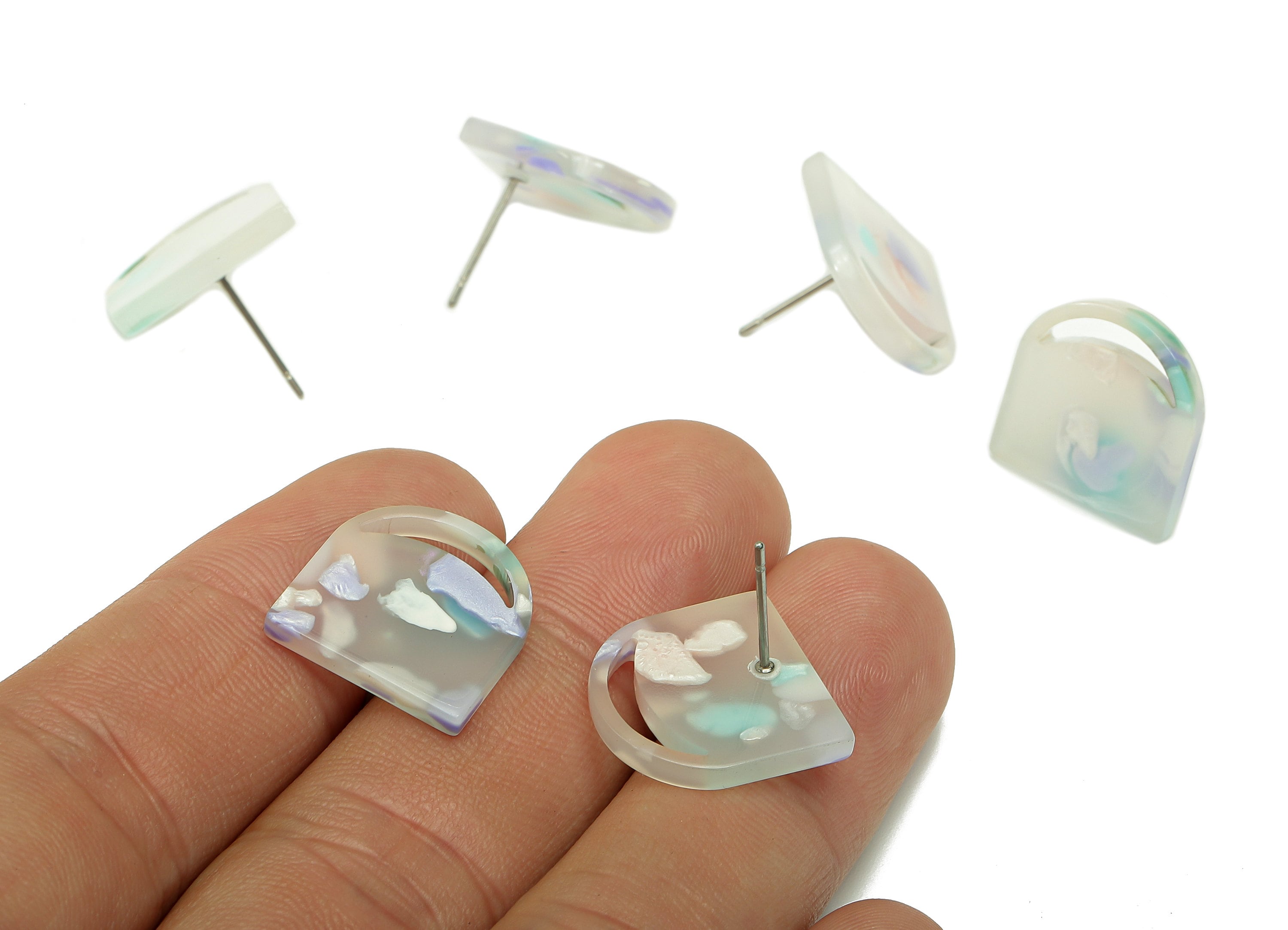 Acrylic Domed Crescent Stud Earring - Hollow Moon Earring Post - 316 Stainless Steel Stud - Color Code: A843 - 16x15.99x2.5mm - AC2556-A843 - DOMEDBAZAAR