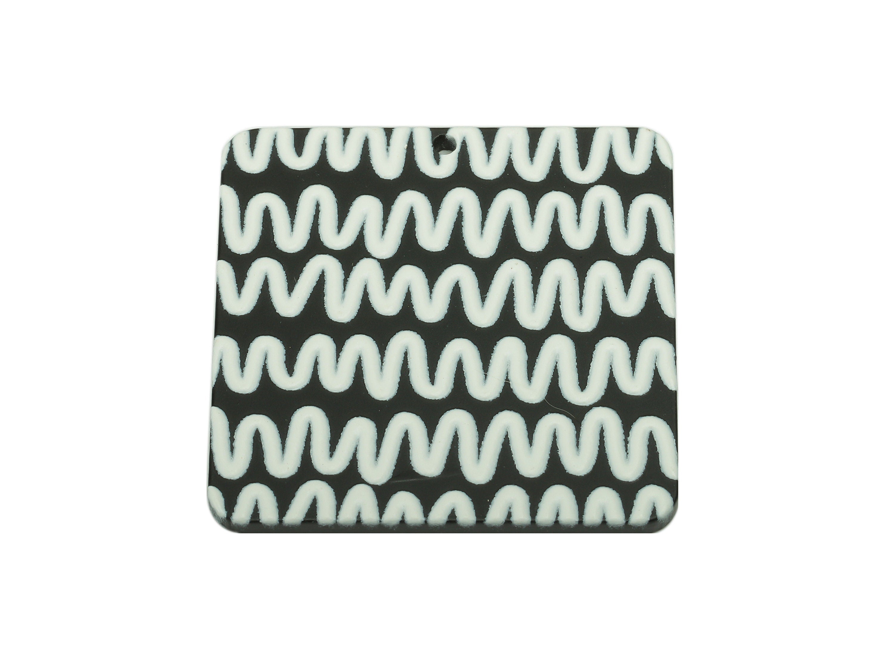 Acrylic Wavy Square Earring Charm - White Wave Black Square Earring - Pendant With Hole - Charm For Necklace - 34.6x34.6x2.4mm - AC2576C - DOMEDBAZAAR