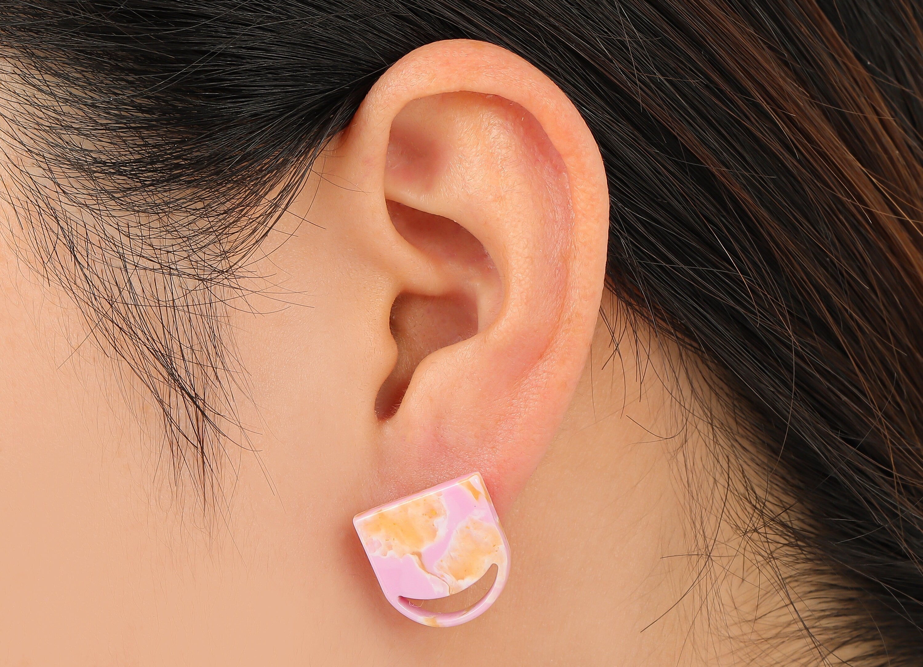 Acetate Pink Domed Moon Stud Earring - Crescent Earring Post - 316 Stainless Steel Stud - Color Code: A845 - 13.76x13.5x0.22mm - AC2556-A845 - DOMEDBAZAAR