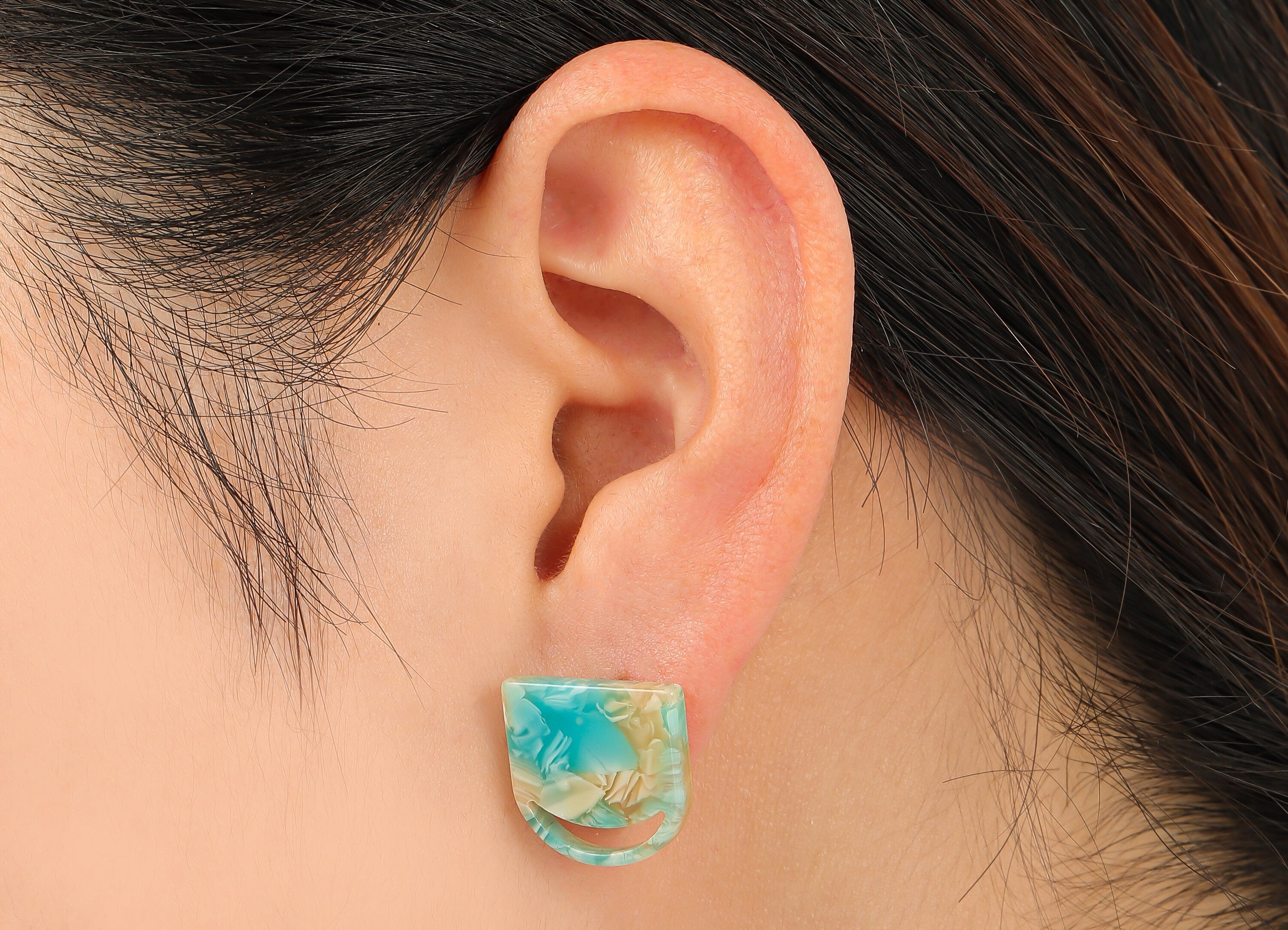 Acetate Domed Crescent Stud Earring - Hollow Moon Earring Post - 316 Stainless Steel Stud - Color Code: A846 - 16.2x15.9x2.6mm - AC2556-A846 - DOMEDBAZAAR