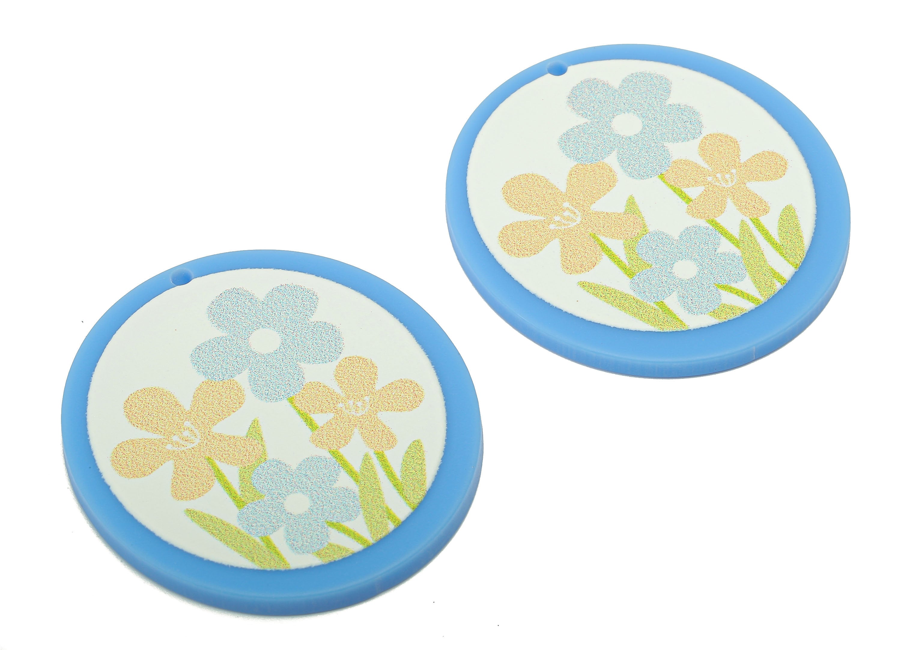 Acrylic Flower Round Earring Charm - Acrylic Blue Circle Earring - Pendant With Hole - Charm For Necklace - 37.4x34.7x2.2mm - AC2580E - DOMEDBAZAAR