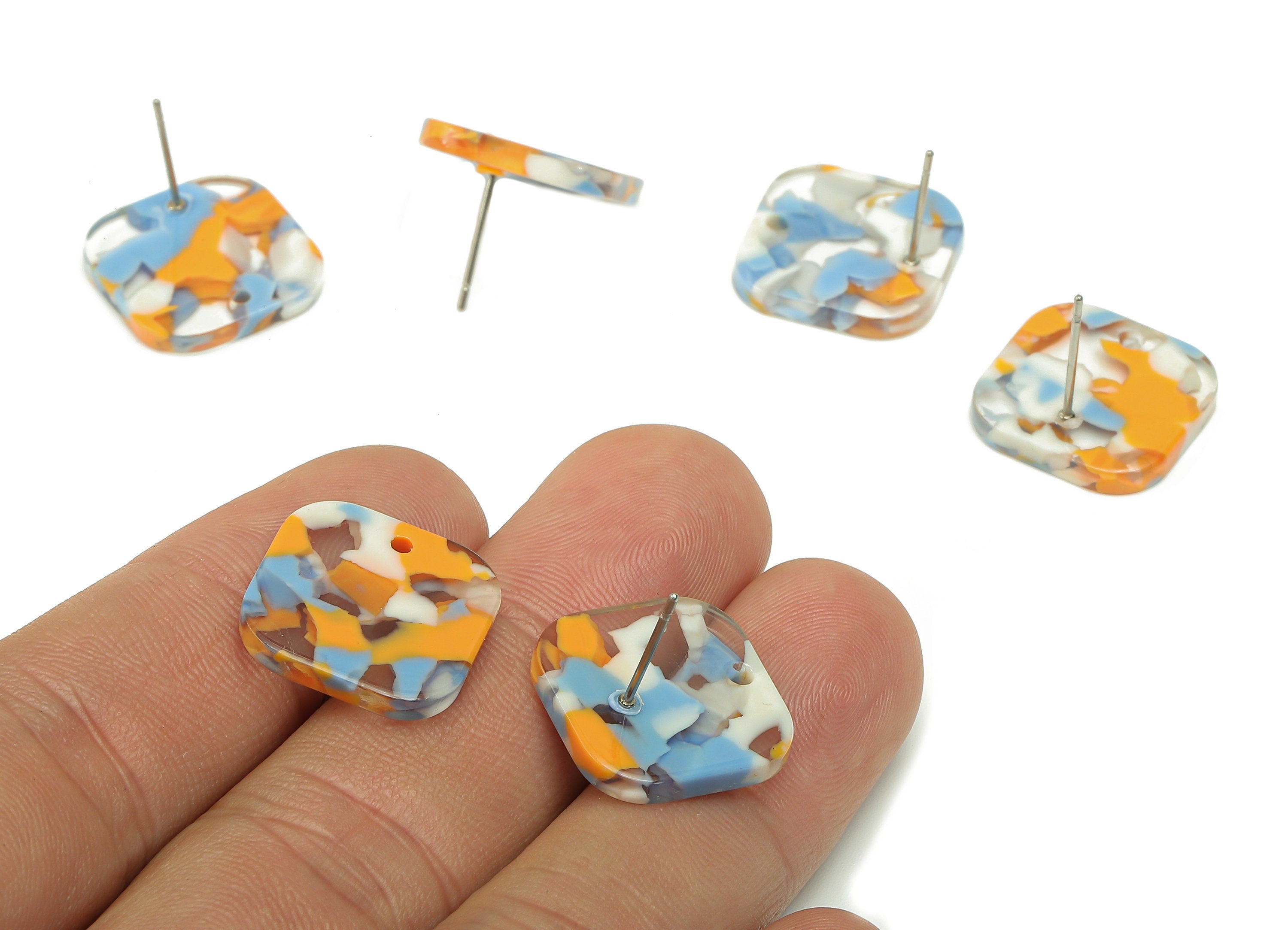 Acetate Oval Square Stud Earring - Earring Post With Hole - 316 Stainless Steel Stud - Color Code: A842 - 16.66x16.66x2.54mm - AC2557-A842 - DOMEDBAZAAR