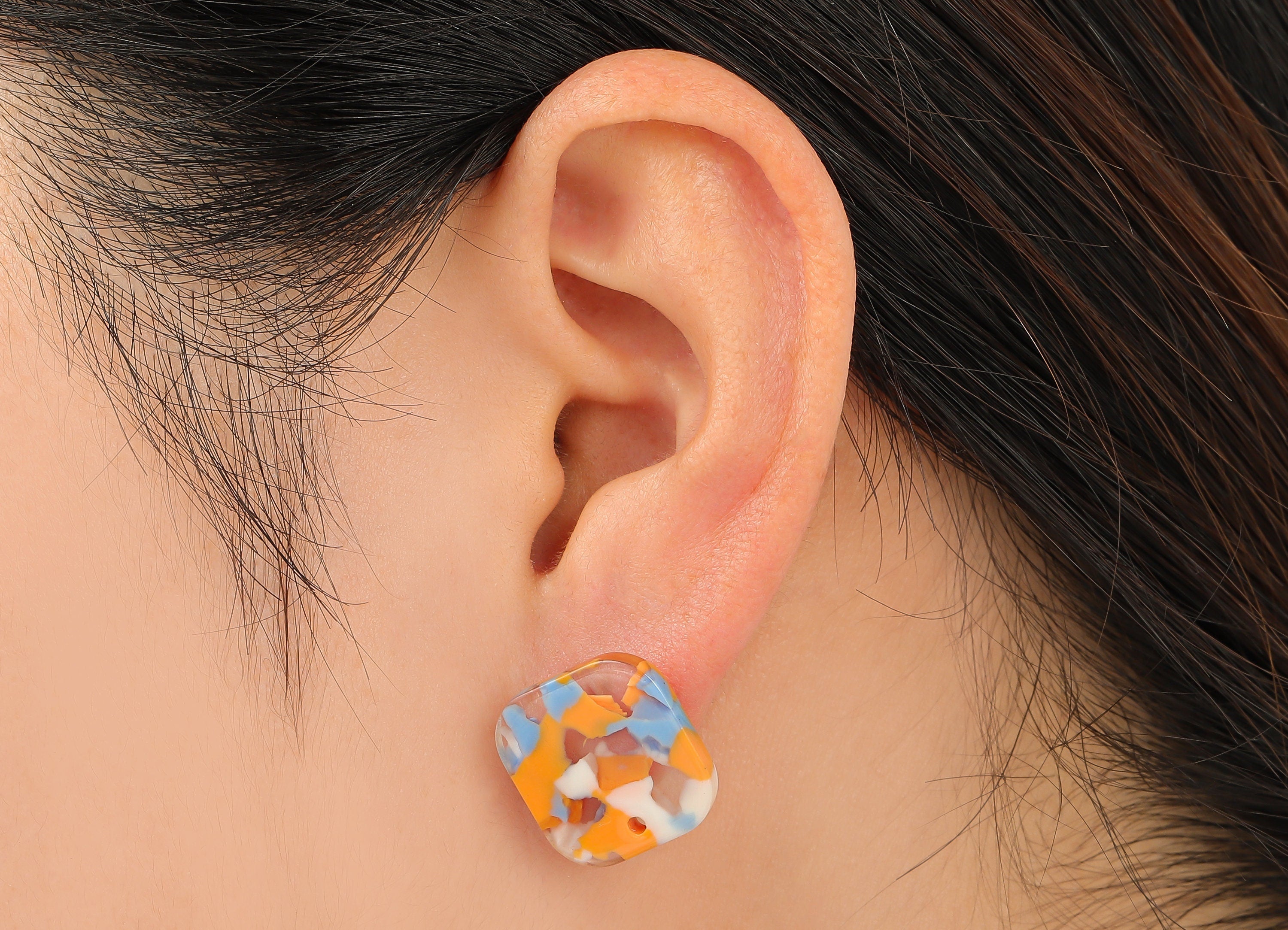 Acetate Oval Square Stud Earring - Earring Post With Hole - 316 Stainless Steel Stud - Color Code: A842 - 16.66x16.66x2.54mm - AC2557-A842 - DOMEDBAZAAR