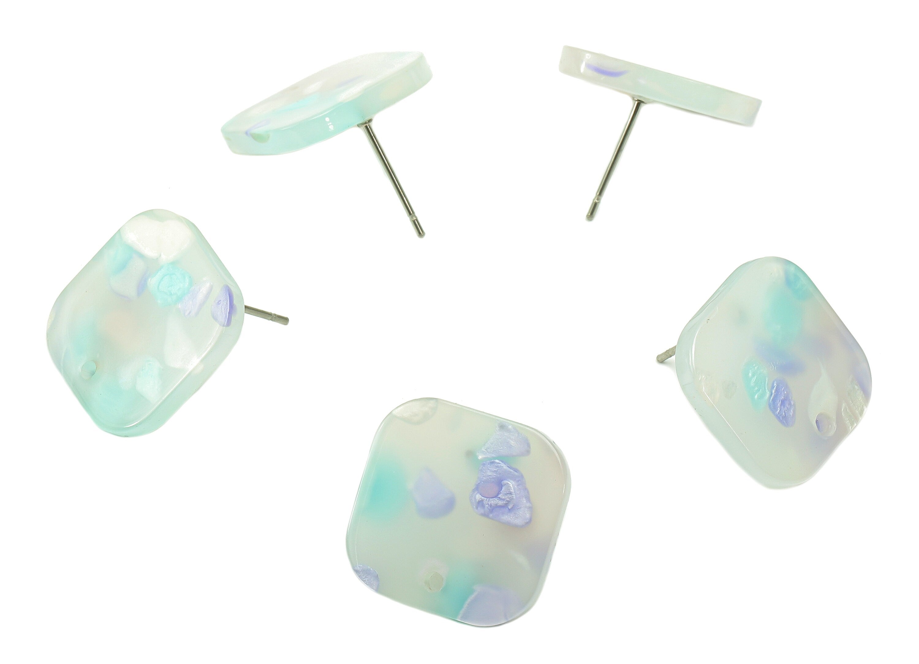 Acrylic Oval Square Stud Earring - Earring Post With Hole - 316 Stainless Steel Stud - Color Code: A843 - 16.67x16.65x2.45mm - AC2557-A843 - DOMEDBAZAAR