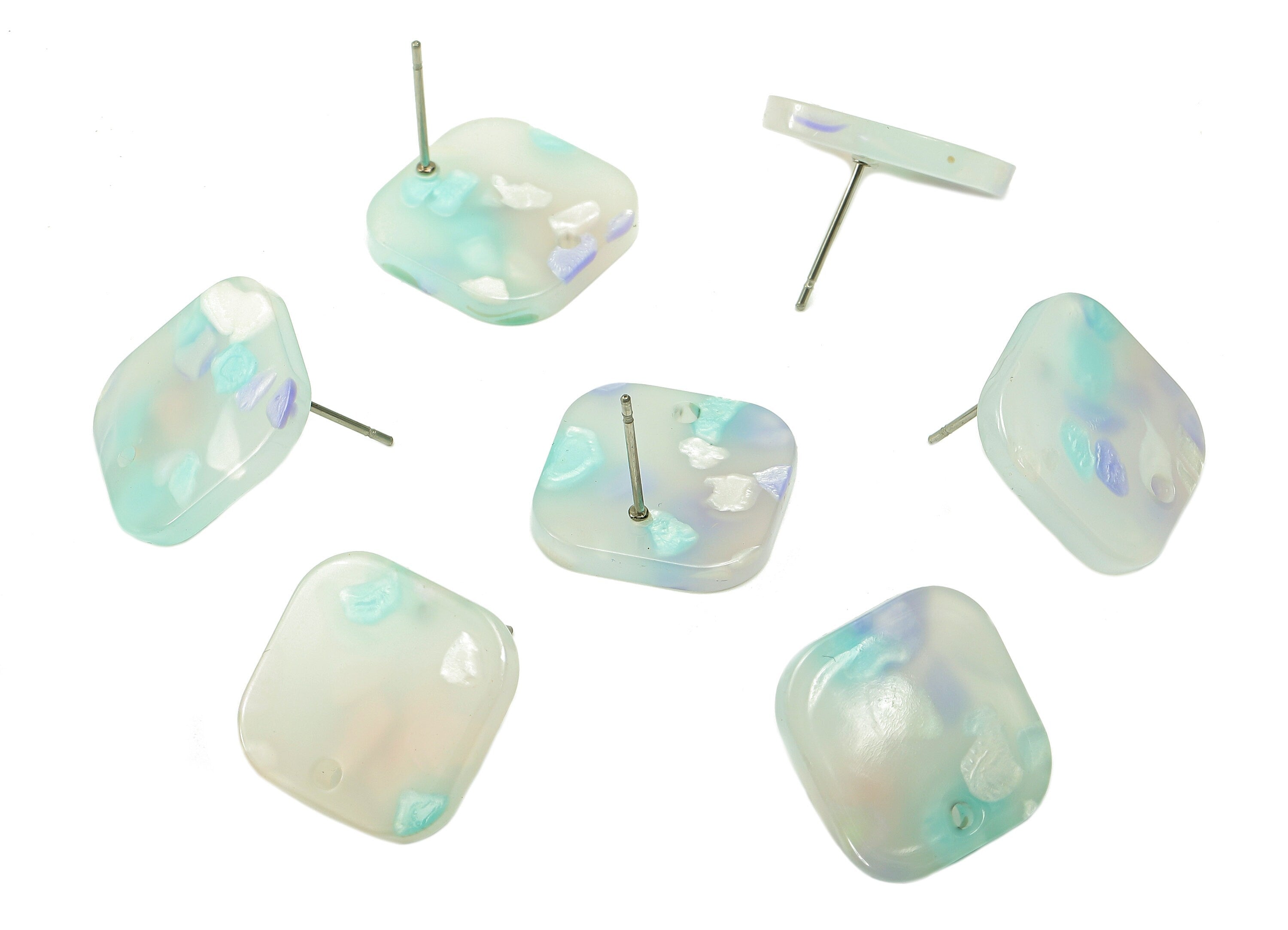 Acrylic Oval Square Stud Earring - Earring Post With Hole - 316 Stainless Steel Stud - Color Code: A843 - 16.67x16.65x2.45mm - AC2557-A843 - DOMEDBAZAAR