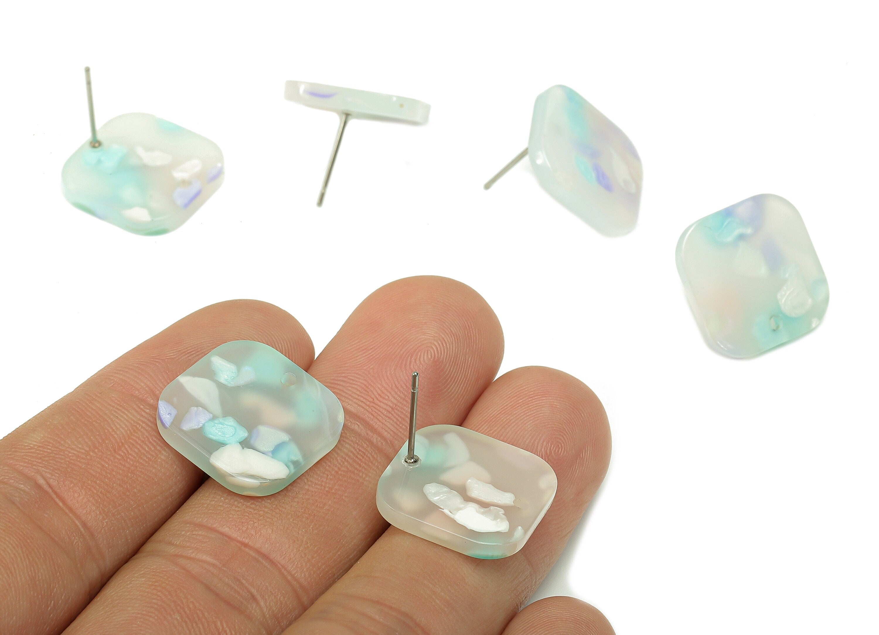 Acrylic Oval Square Stud Earring - Earring Post With Hole - 316 Stainless Steel Stud - Color Code: A843 - 16.67x16.65x2.45mm - AC2557-A843 - DOMEDBAZAAR