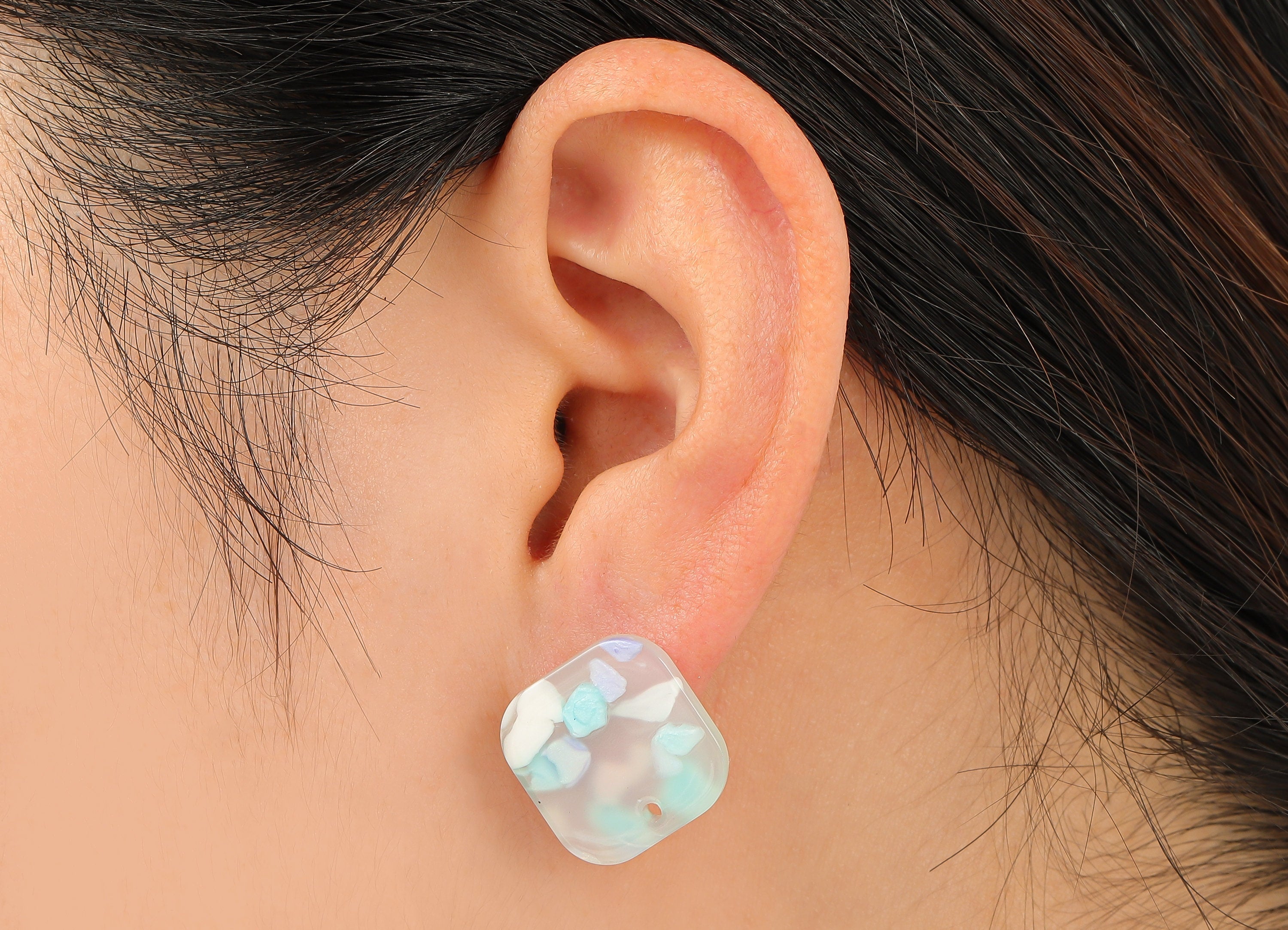 Acrylic Oval Square Stud Earring - Earring Post With Hole - 316 Stainless Steel Stud - Color Code: A843 - 16.67x16.65x2.45mm - AC2557-A843 - DOMEDBAZAAR