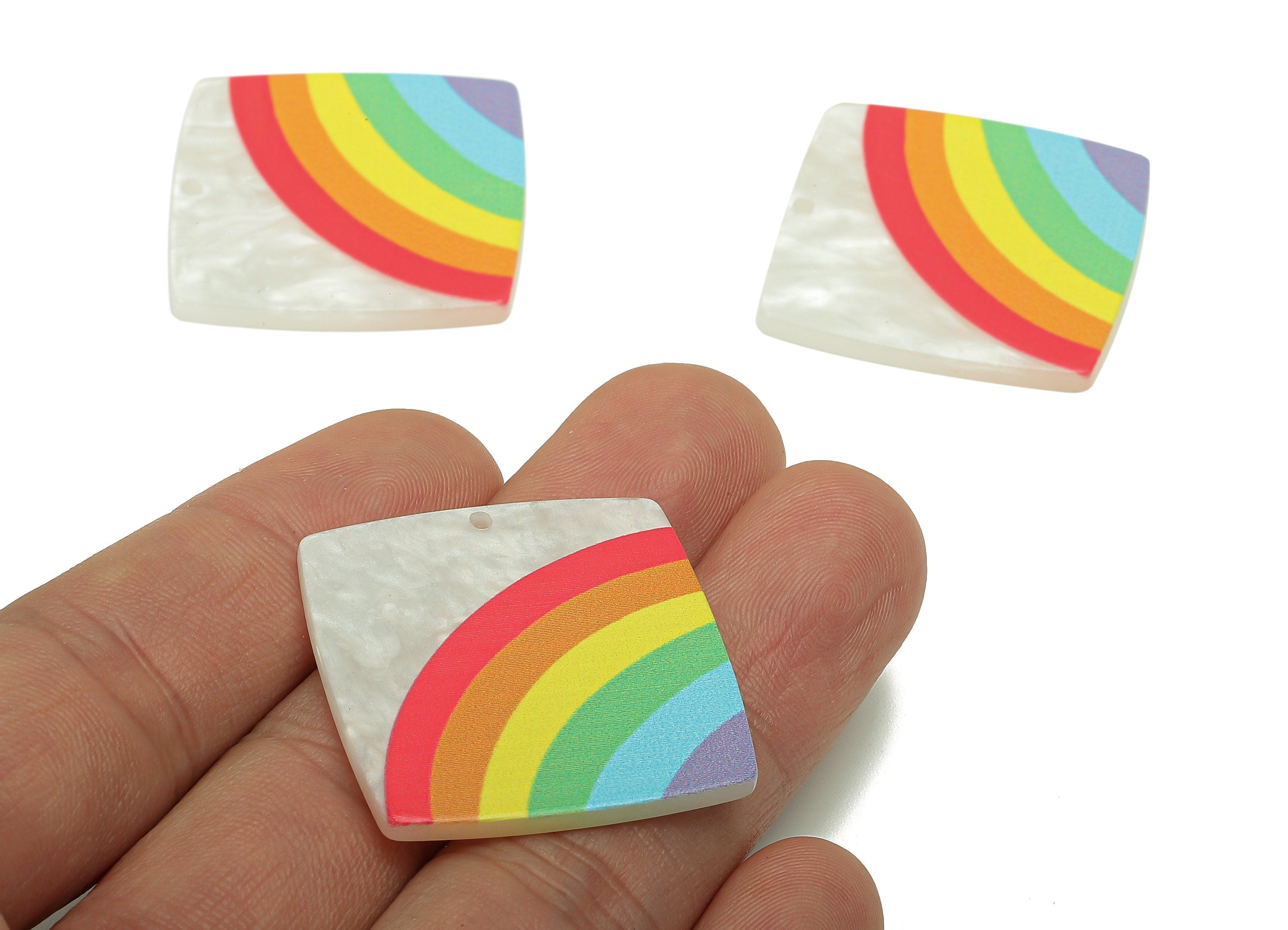 Acrylic Rainbow Square Earring Charm - Acrylic Rainbow Square Earring - Pendant With Hole - Charm For Necklace - 30.5x30.5x2.4mm - AC2578 - DOMEDBAZAAR