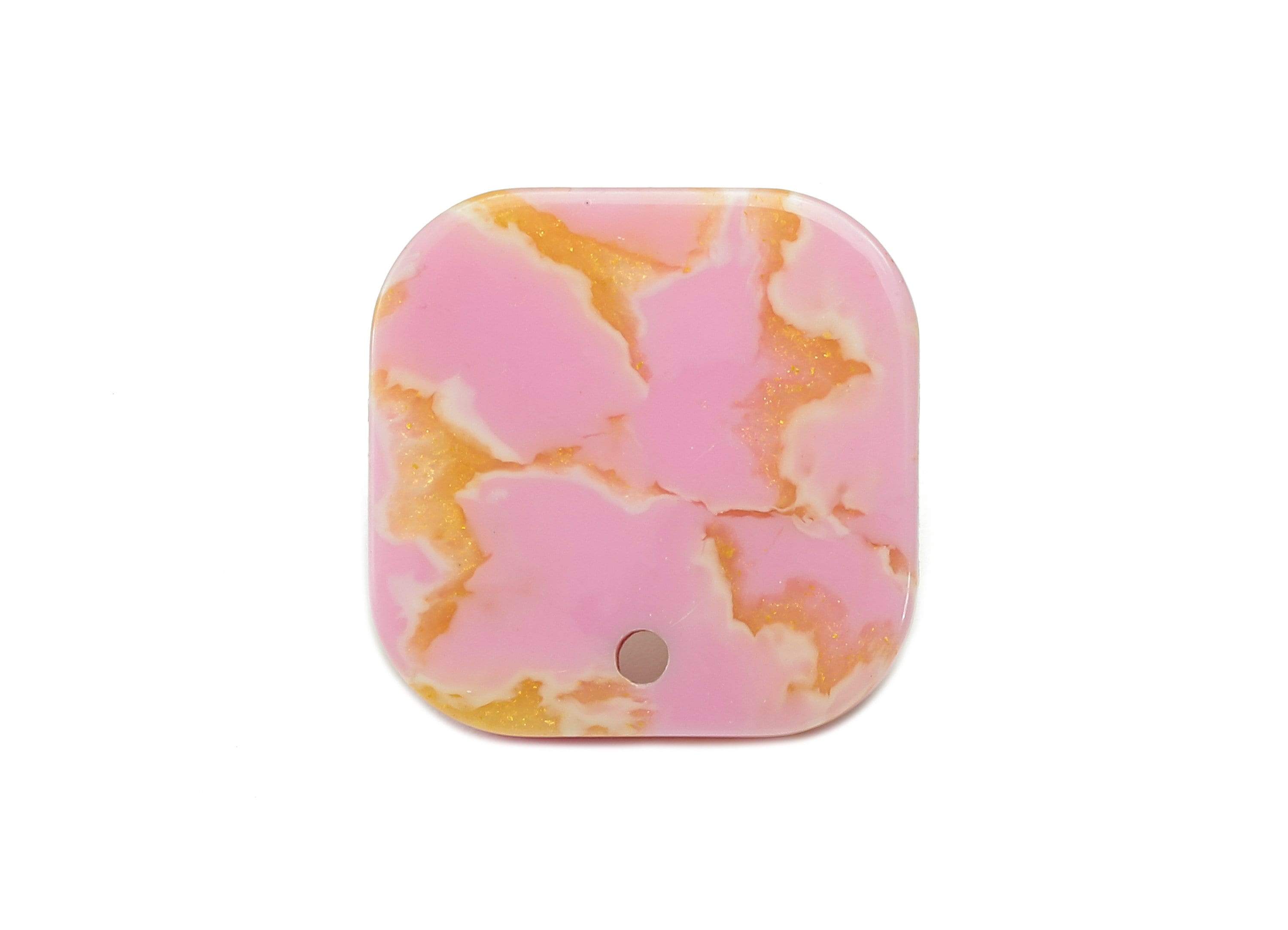 Acetate Oval Square Stud Earring - Pink Earring Post With Hole - 316 Stainless Steel Stud - Color Code: A845 - 16.8x16.7x2.7mm - AC2557-A845 - DOMEDBAZAAR