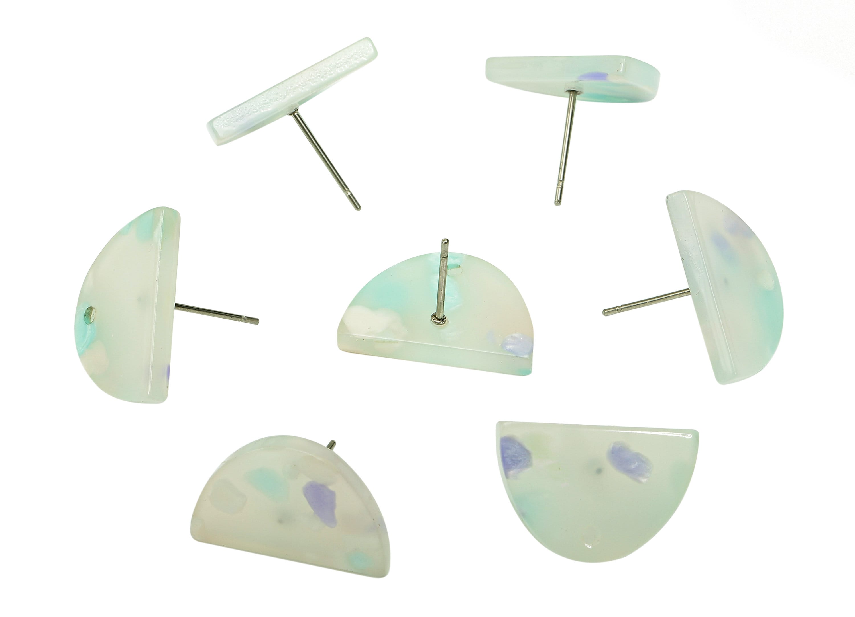 Acrylic Semicircle Stud Earring - Half Moon Earring Post With Hole - 316 Stainless Steel - Color Code: A843 - 18.3x12.3x2.56mm - AC2558-A843 - DOMEDBAZAAR