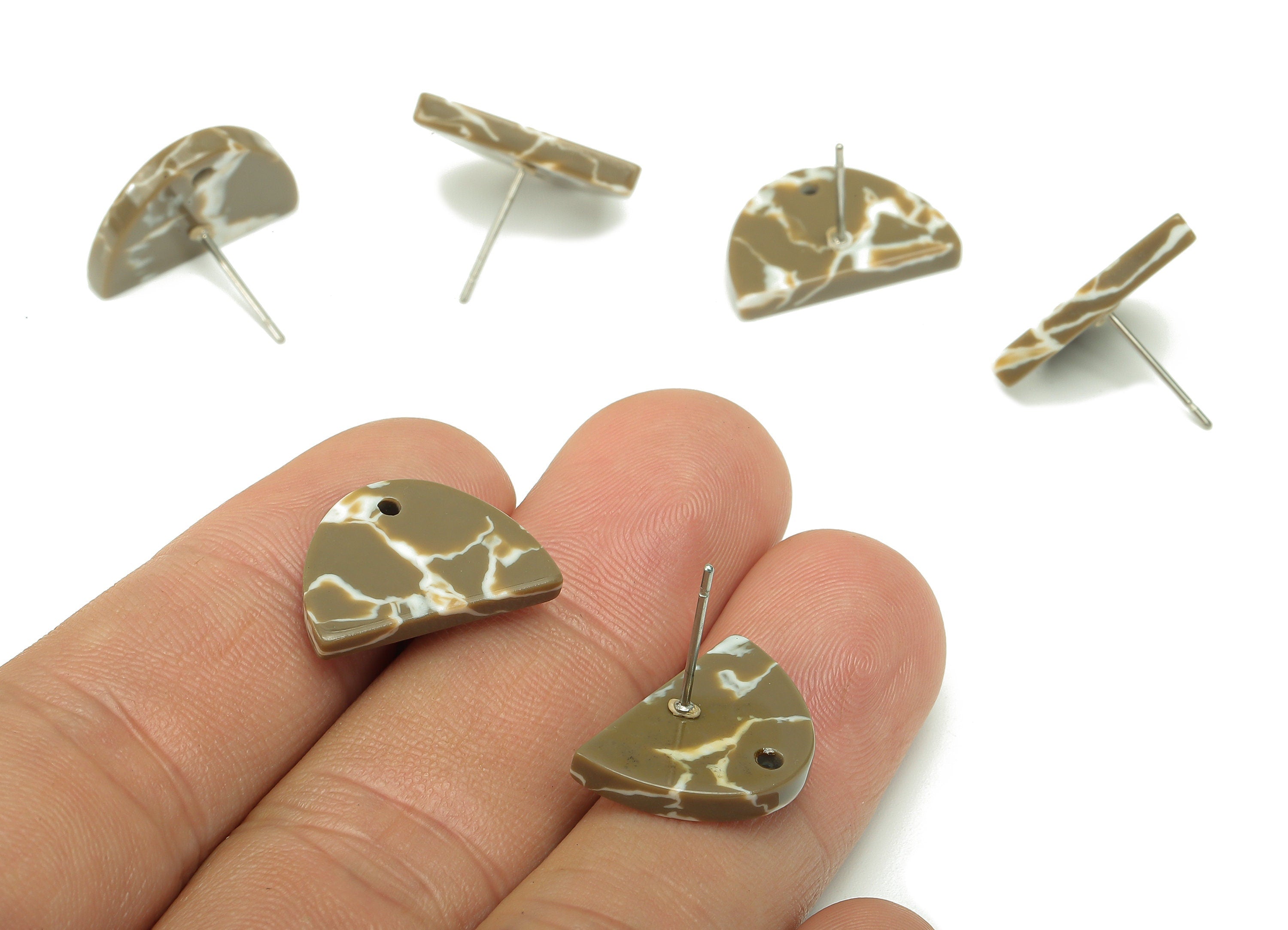 Acetate Semicircle Stud Earring - Half Moon Earring Post With Hole - 316 Stainless Steel - Color Code: A844 - 18.2x12.24x2.7mm - AC2558-A844 - DOMEDBAZAAR