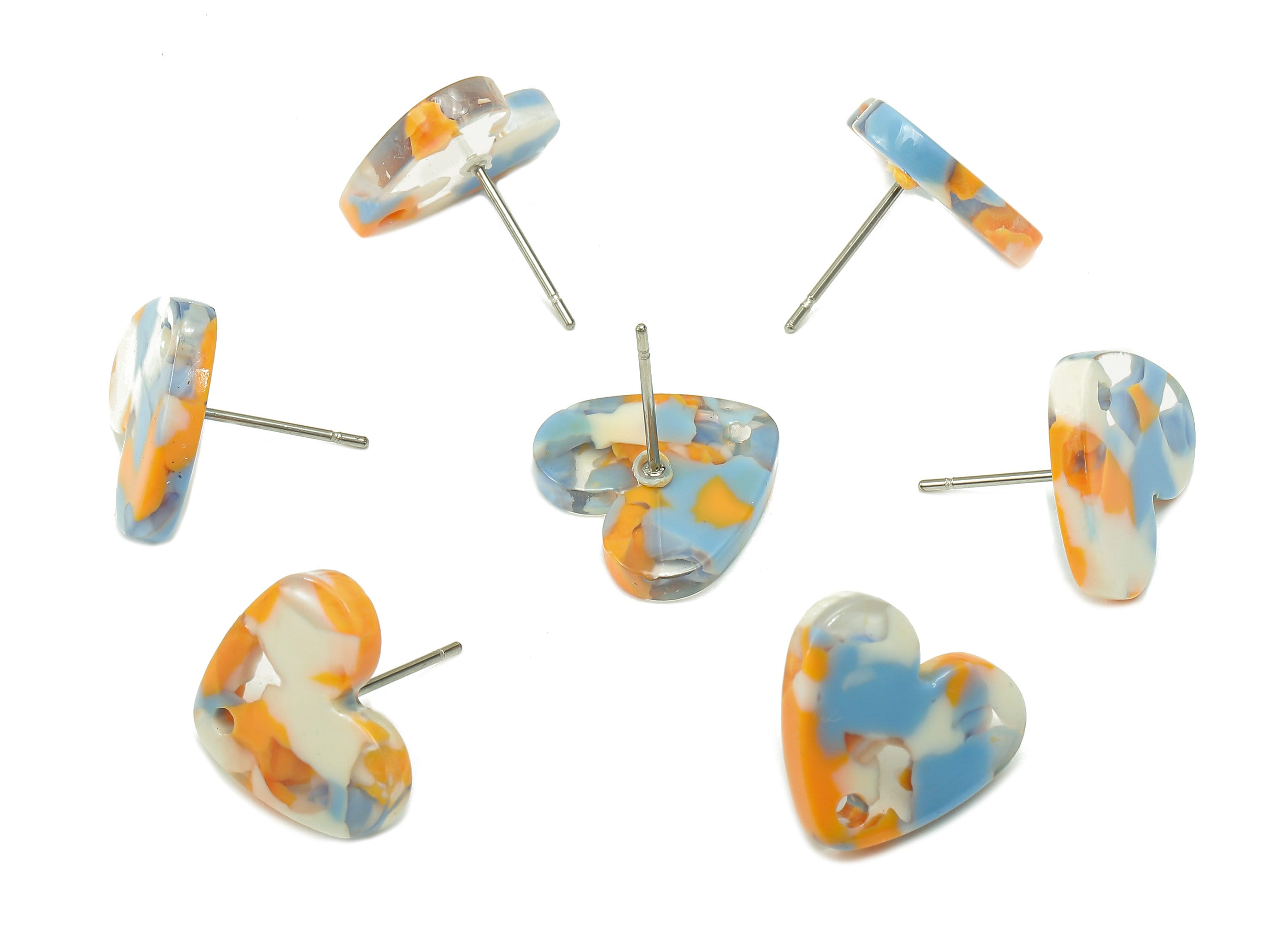 Acetate Heart Stud Earring - Heart Earring Post With Hole - 316 Stainless Steel Stud - Color Code: A842 - 15.04x13.45x2.61mm - AC2559-A842 - DOMEDBAZAAR