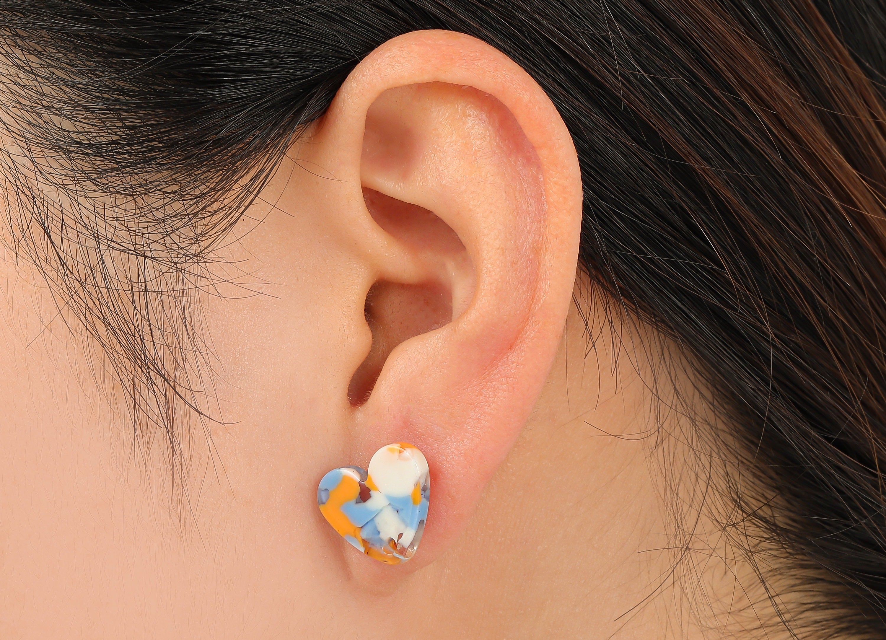 Acetate Heart Stud Earring - Heart Earring Post With Hole - 316 Stainless Steel Stud - Color Code: A842 - 15.04x13.45x2.61mm - AC2559-A842 - DOMEDBAZAAR