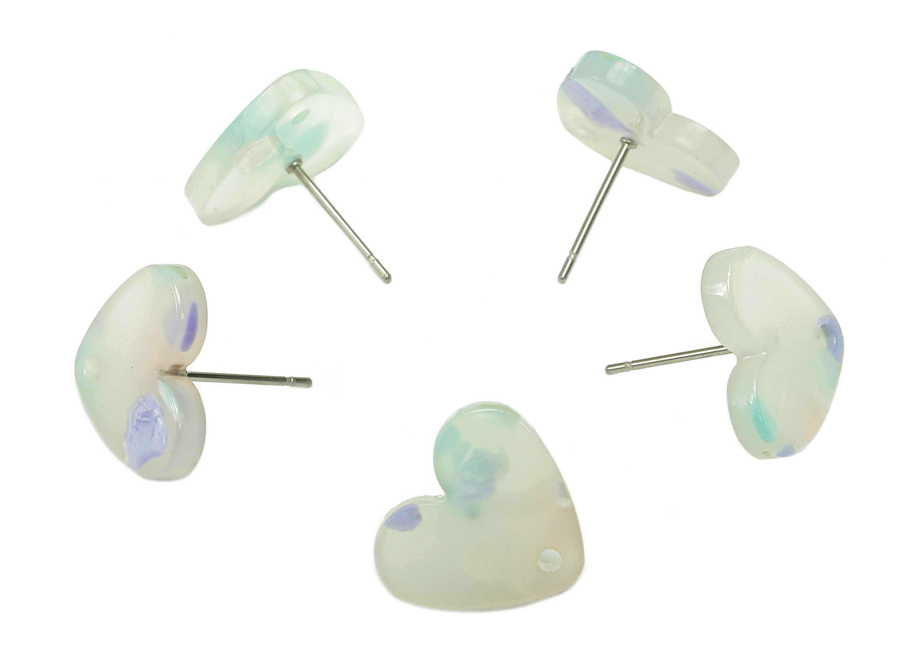 Acrylic Heart Stud Earring - Heart Earring Post With Hole - 316 Stainless Steel Stud - Color Code: A843 - 15.03x13.48x2.56mm - AC2559-A843 - DOMEDBAZAAR