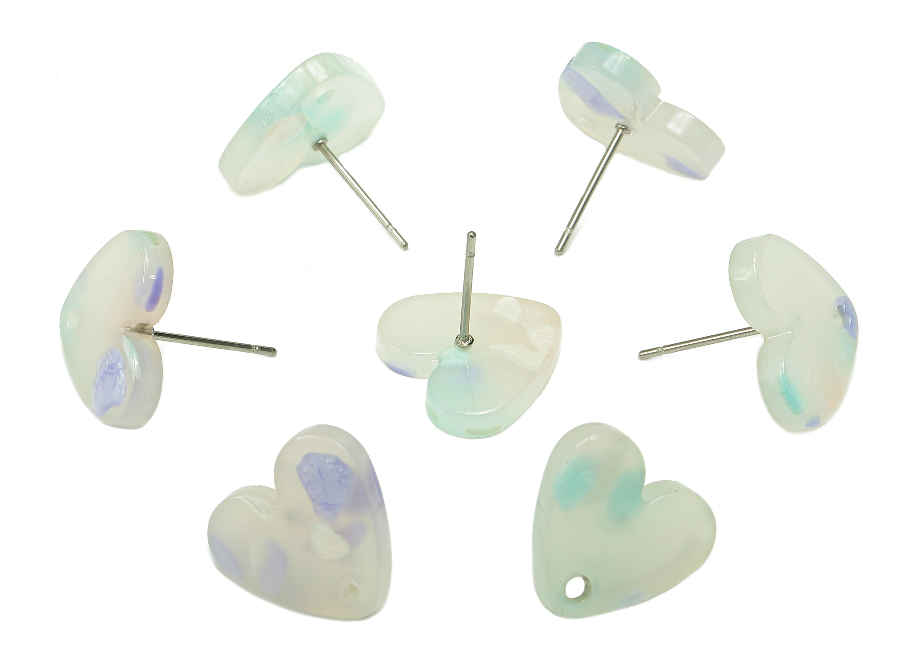 Acrylic Heart Stud Earring - Heart Earring Post With Hole - 316 Stainless Steel Stud - Color Code: A843 - 15.03x13.48x2.56mm - AC2559-A843 - DOMEDBAZAAR