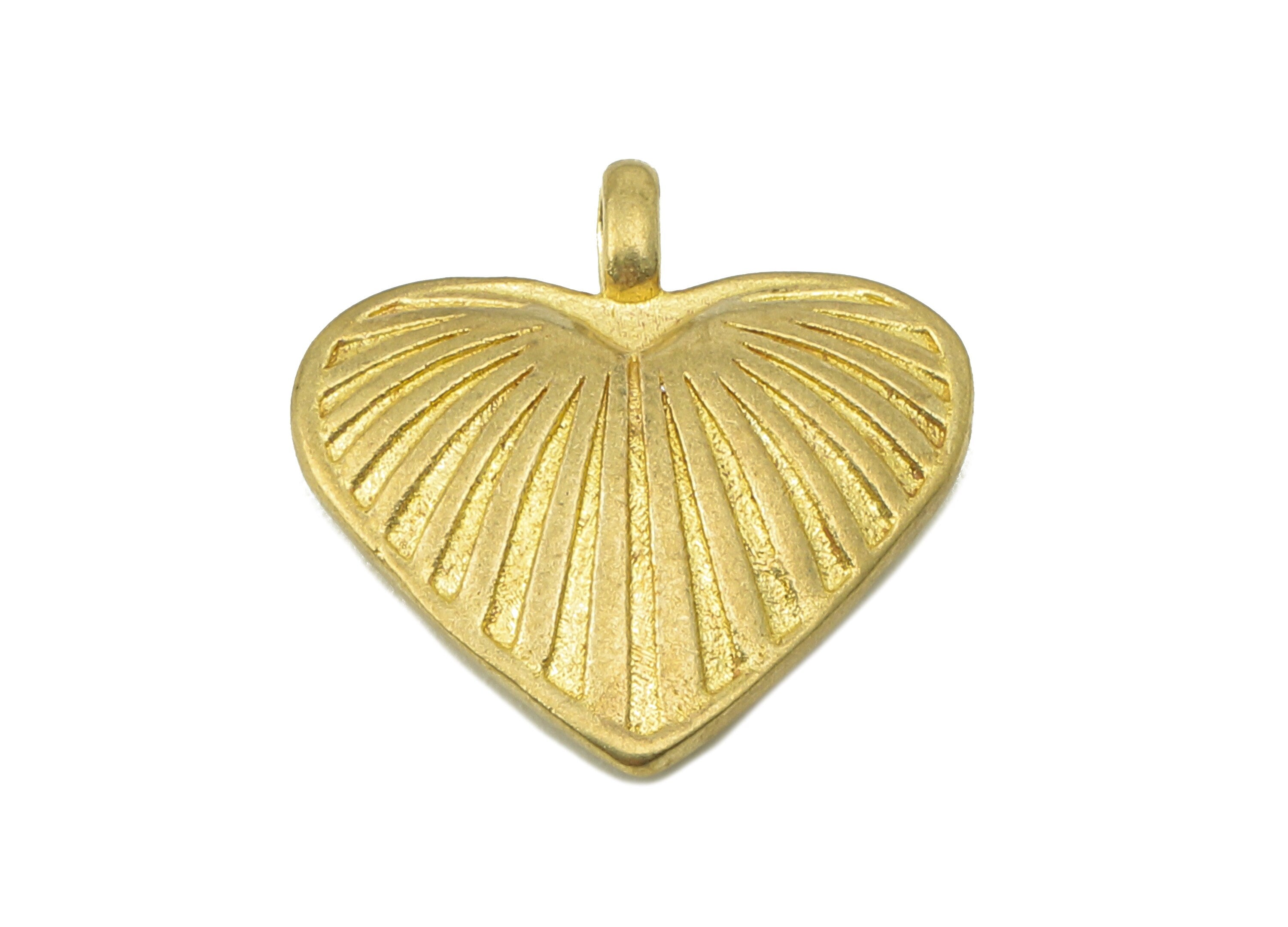 Brass Heart Shell Necklace Charms - Raw Brass Heart Pendant With Loop - Texture Heart Charms - For Necklace - 17.6x17.06x3.89mm - PP8236 - DOMEDBAZAAR