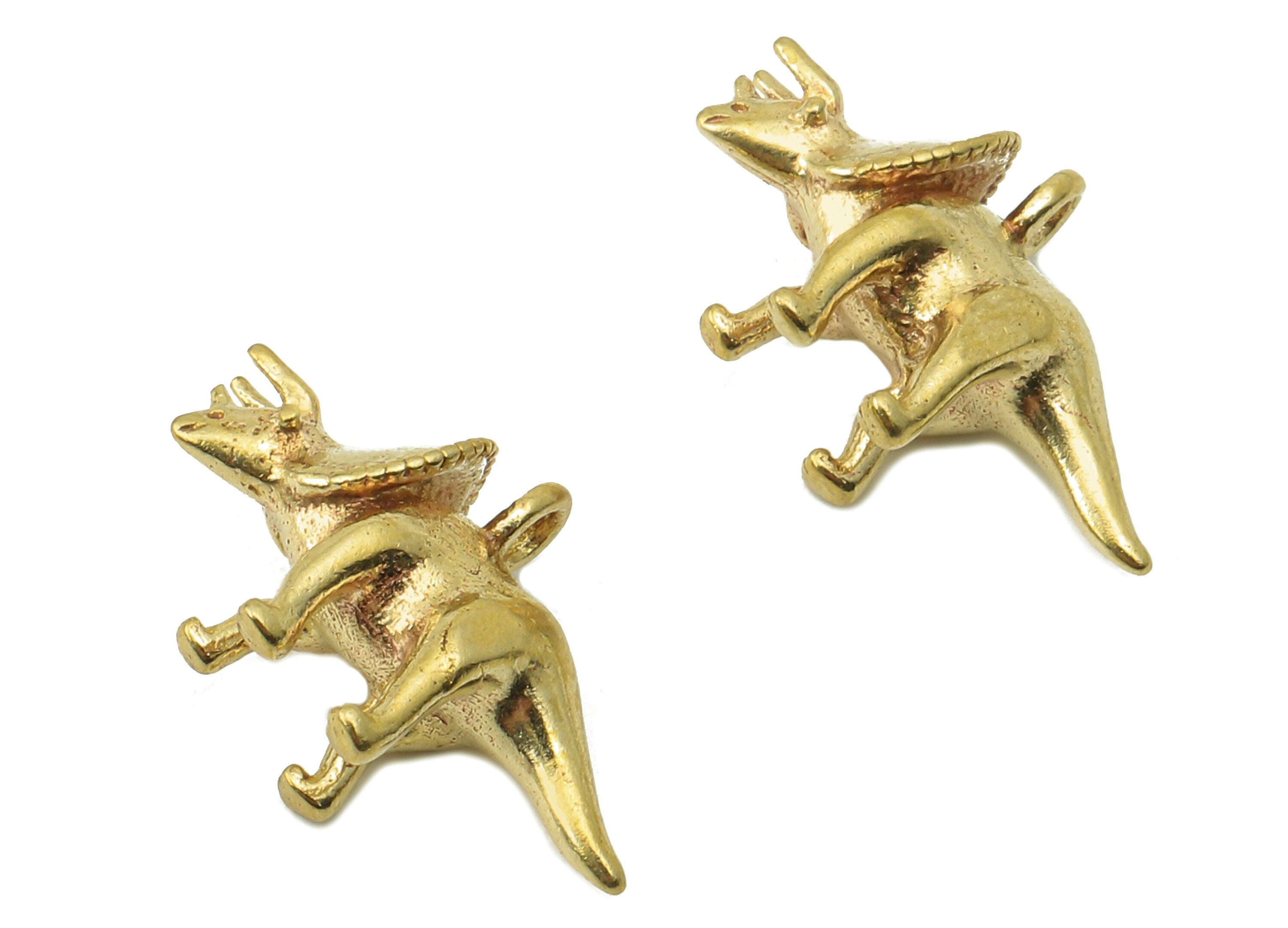 Brass Styracosaurus Earring Charms - Raw Brass Triceratops Pendant With Loop - Dinosaur Charms - For Necklace - 17.25x10.41x5.96mm - PP8237 - DOMEDBAZAAR