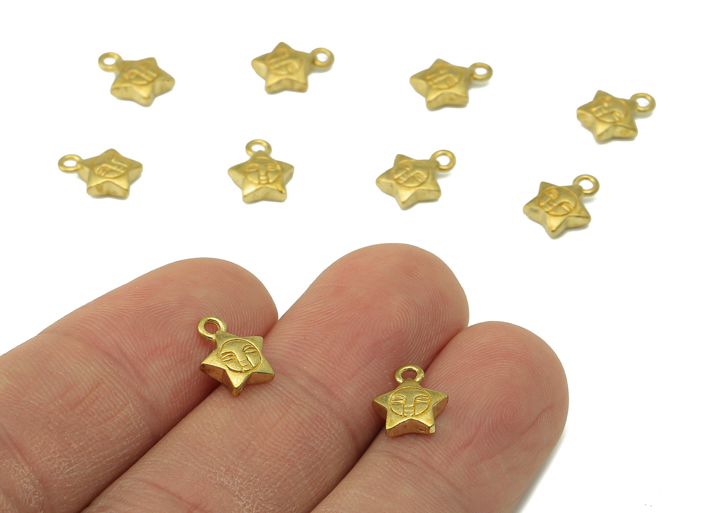 Brass Mini Star Earring Charms - Raw Brass Face Star Pendant With Loop - Tiny Star Charms - For Necklace - 10.28x8.13x2.73mm - PP8241 - DOMEDBAZAAR