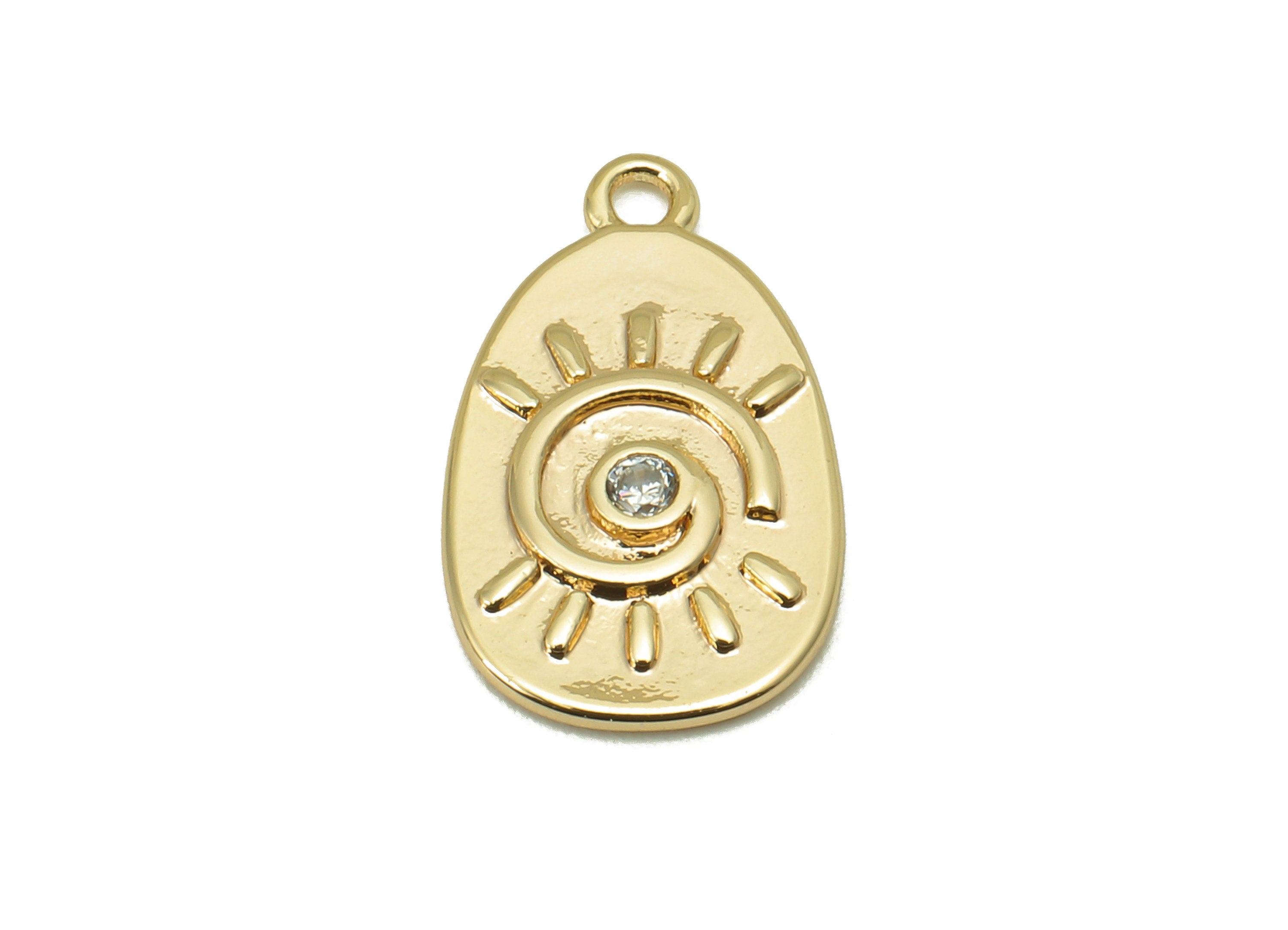 Brass CZ Sun Oval Earring - Cubic Zirconia Spiral Earring Charm - Eye Pendant With Loop - 18K Real Gold Plating - 16.5x10x1.6mm - RGP5803 - DOMEDBAZAAR