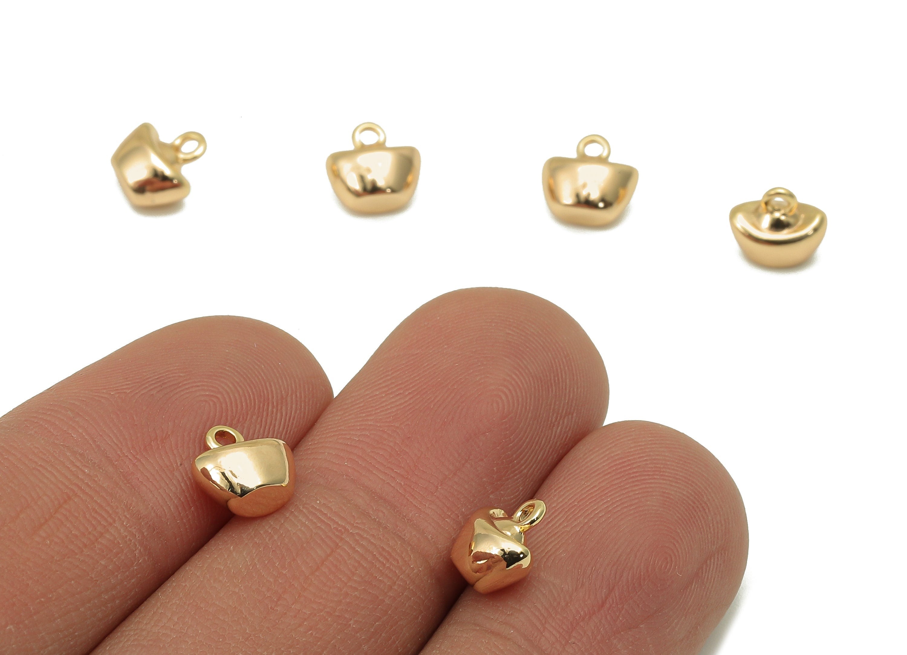 Brass Yuan Bao Earring Charm - Tiny Ingot Bracelet Charm - Necklace Pendant With Loop - 18K Real Gold Plating - 7.5x7.5x5.2mm - RGP5809 - DOMEDBAZAAR