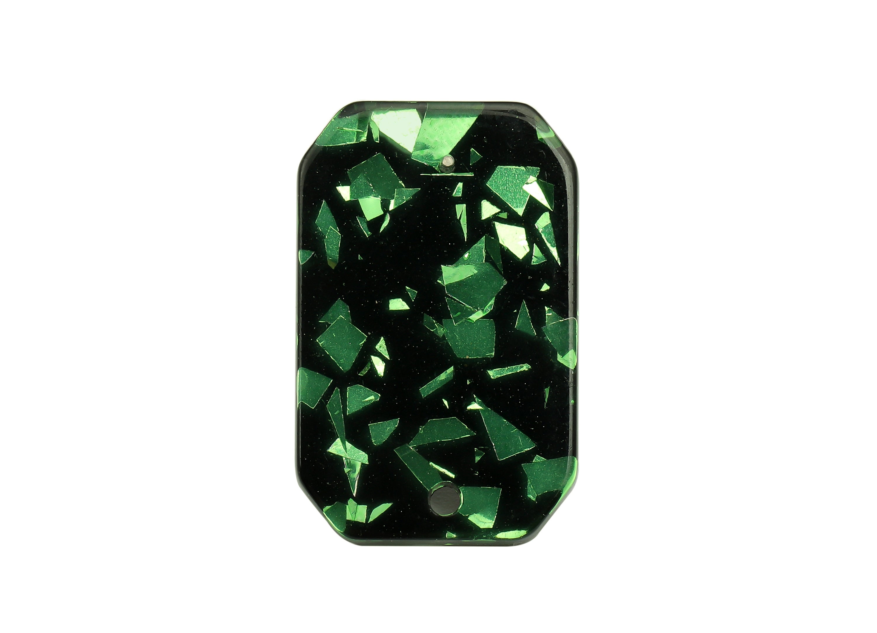 Acrylic Rectangle Stud Earring - Green Foil Earring Post With Hole - 316 Stainless Steel - Color Code: A635 - 24.68x15.8x2.5mm - AC2561-A635 - DOMEDBAZAAR