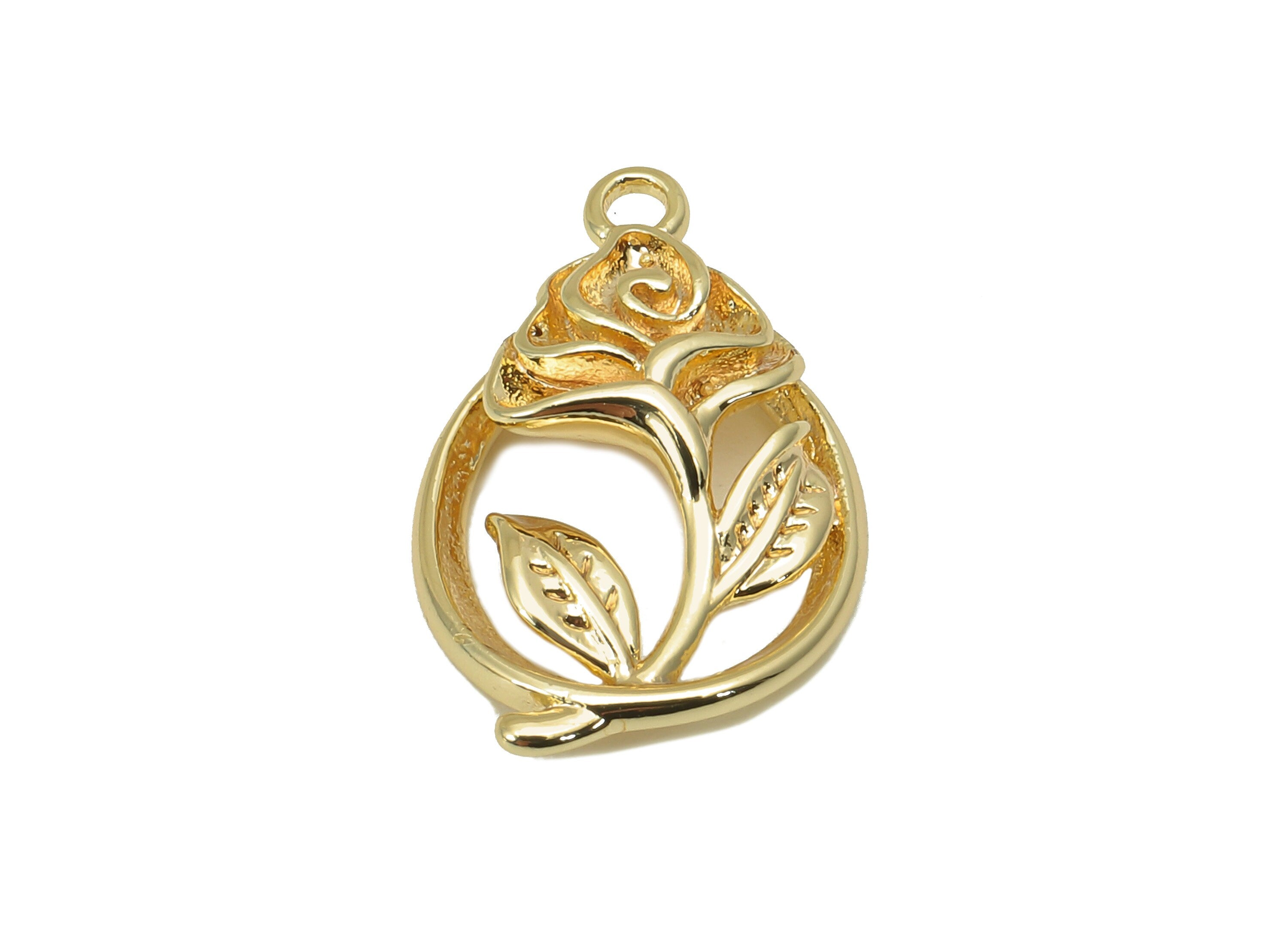 Brass Flower Oval Earring Charm - Relief Rose Hollow Oval Earring - Pendant With Loop - 18K Real Gold Plating - 18.3x12x2.8mm - RGP5812 - DOMEDBAZAAR