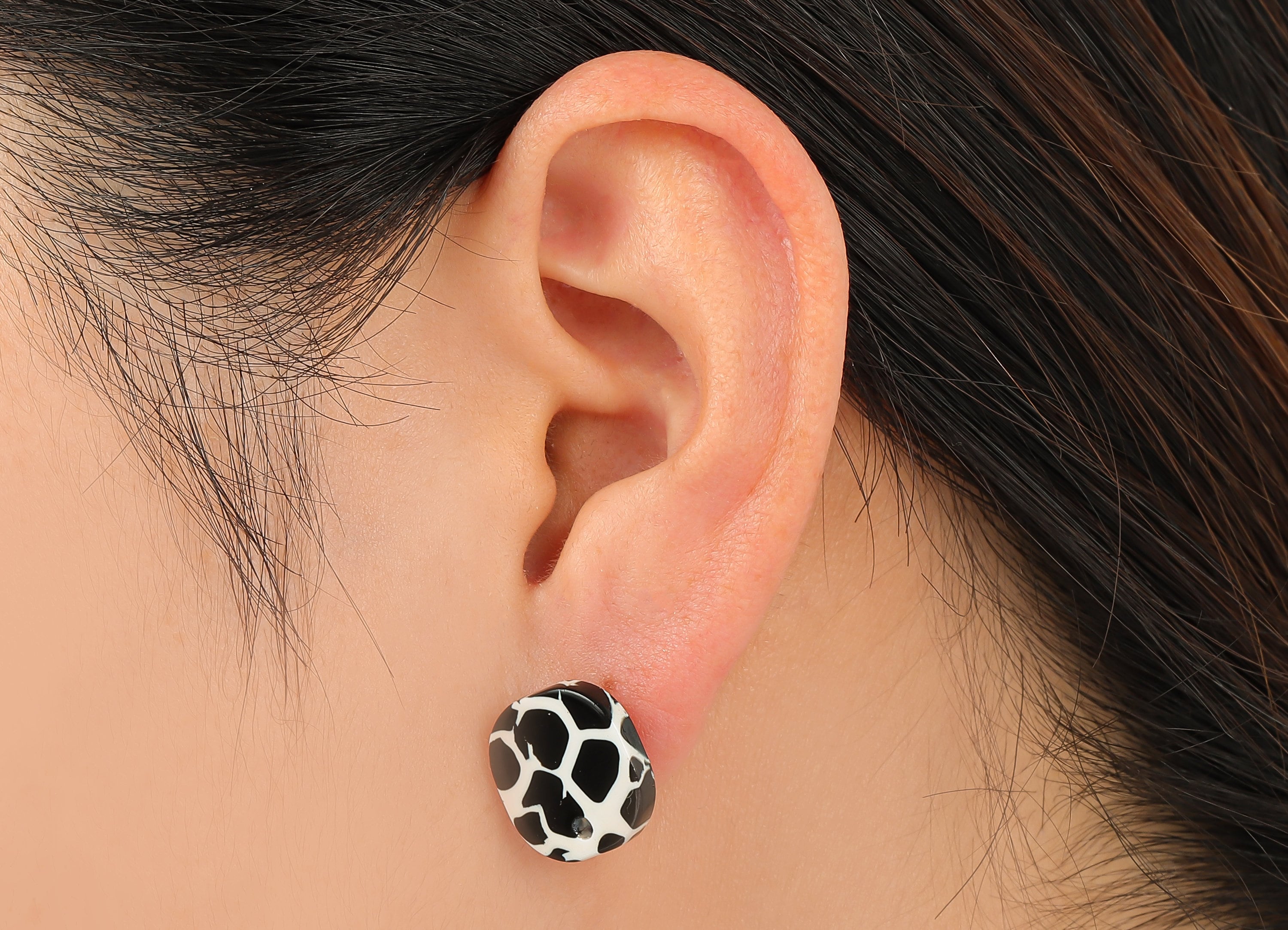 Acetate Oval Square Stud Earring - Black And White Earring Post With Hole - 316 Stainless Steel - Color Code: A837-14.7x14.6x3mm-AC2562-A837 - DOMEDBAZAAR