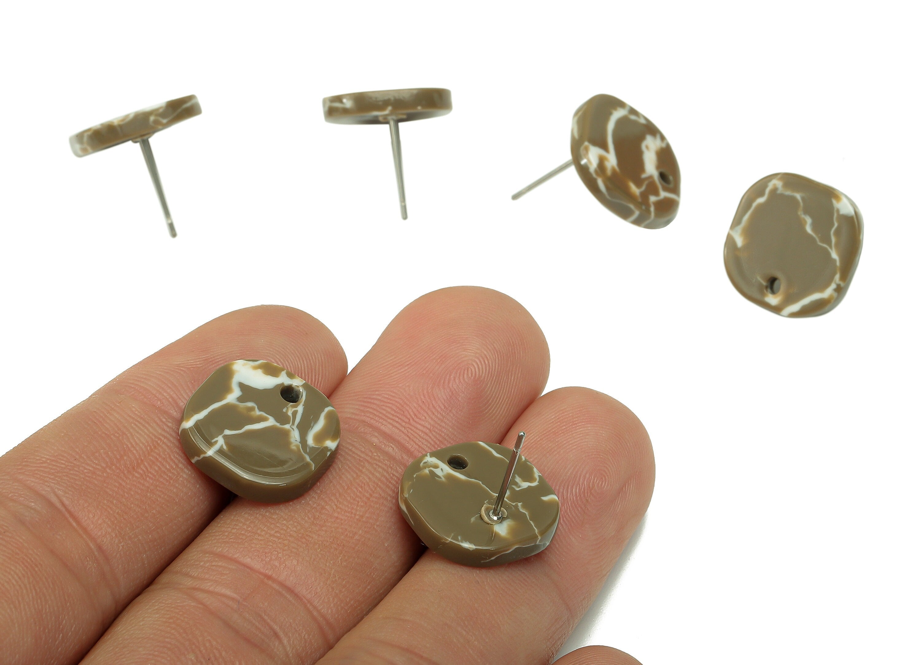 Acetate Oval Square Stud Earring - Acetate Earring Post With Hole - 316 Stainless Steel Stud - Color Code: A844 - 15x14.5x3mm - AC2562-A844 - DOMEDBAZAAR