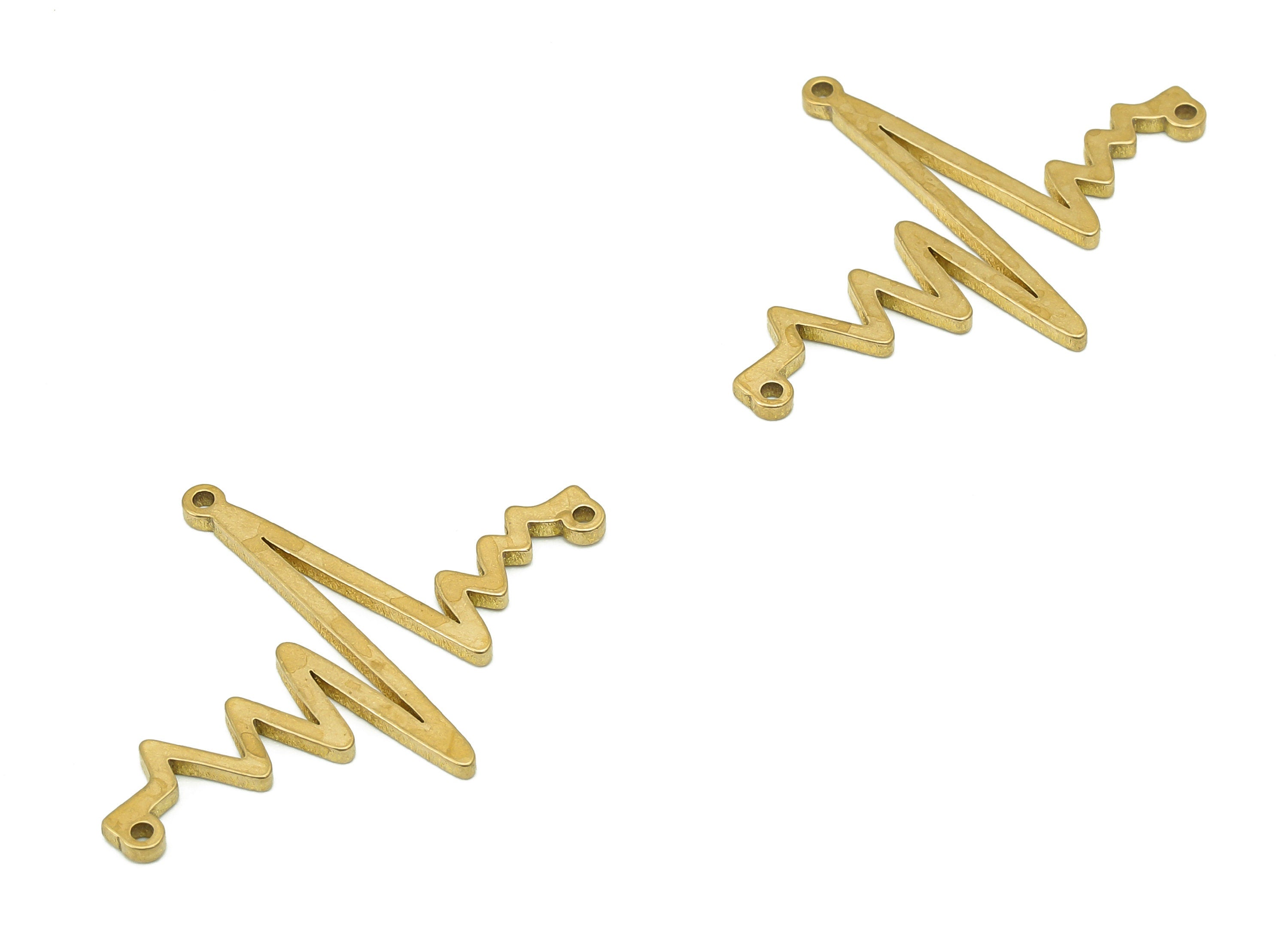 Brass Electrocardiogram Earring Connector - Raw Brass Heart Rate Earring - Pendant With 2 Loops - Necklace Charm - 30.3x22.4x1.2mm - PP8183 - DOMEDBAZAAR