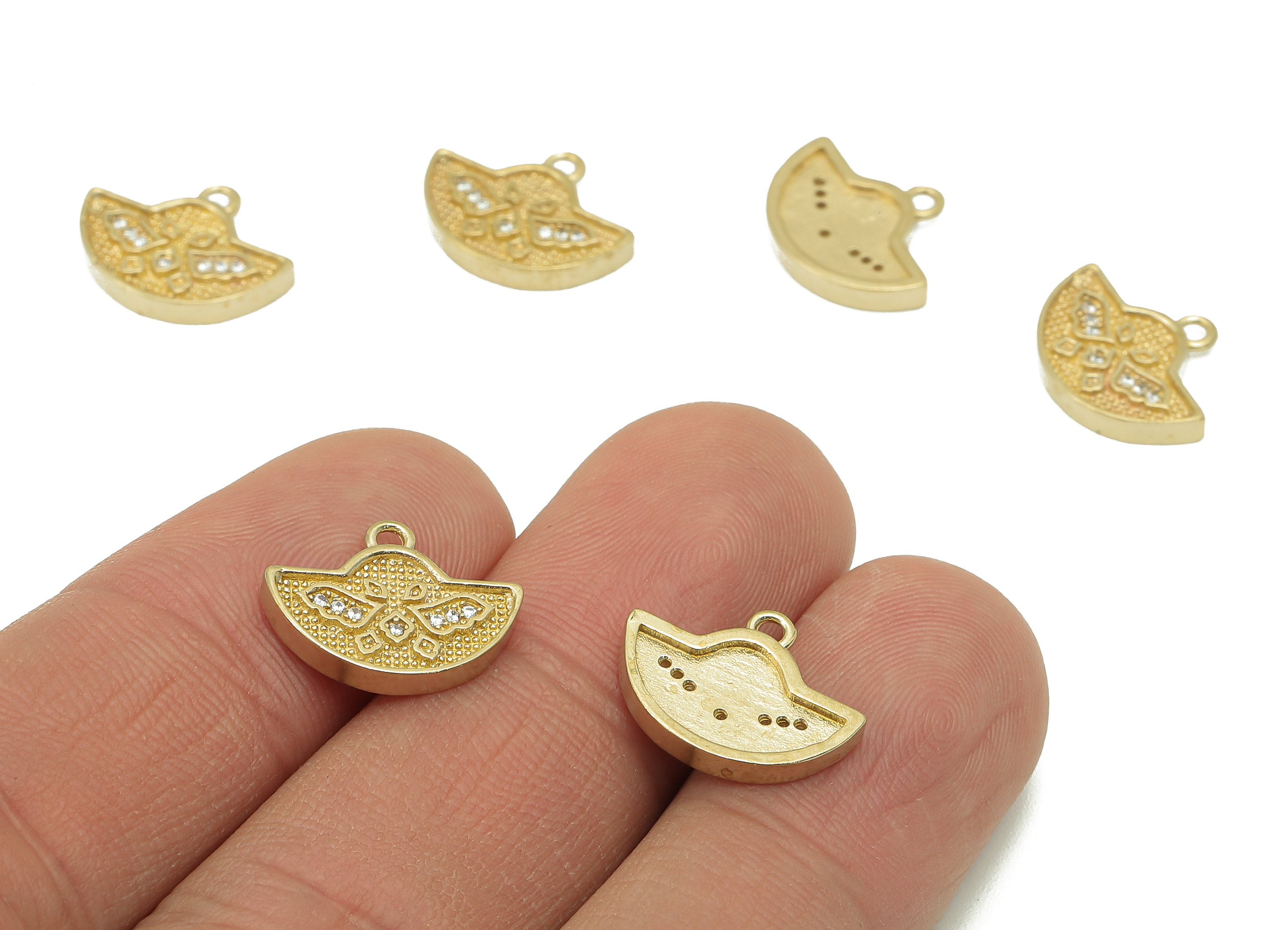 Brass CZ Ingot Earring Charm - Raw Brass Dots Semicircle Earring - Spot Necklace Pendant With Loop - Bracelet Charm - 15.1x11.7x2mm - PP8189 - DOMEDBAZAAR