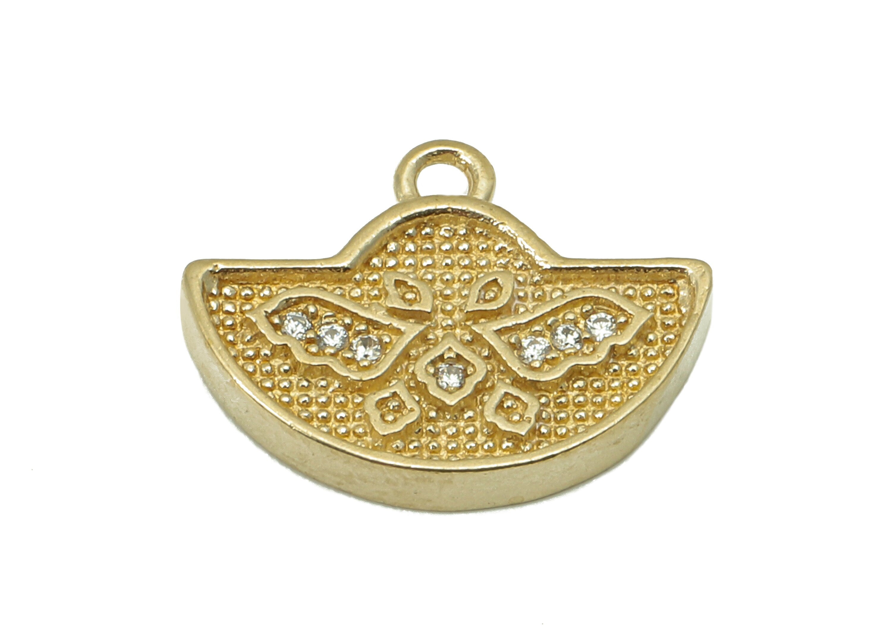 Brass CZ Ingot Earring Charm - Raw Brass Dots Semicircle Earring - Spot Necklace Pendant With Loop - Bracelet Charm - 15.1x11.7x2mm - PP8189 - DOMEDBAZAAR