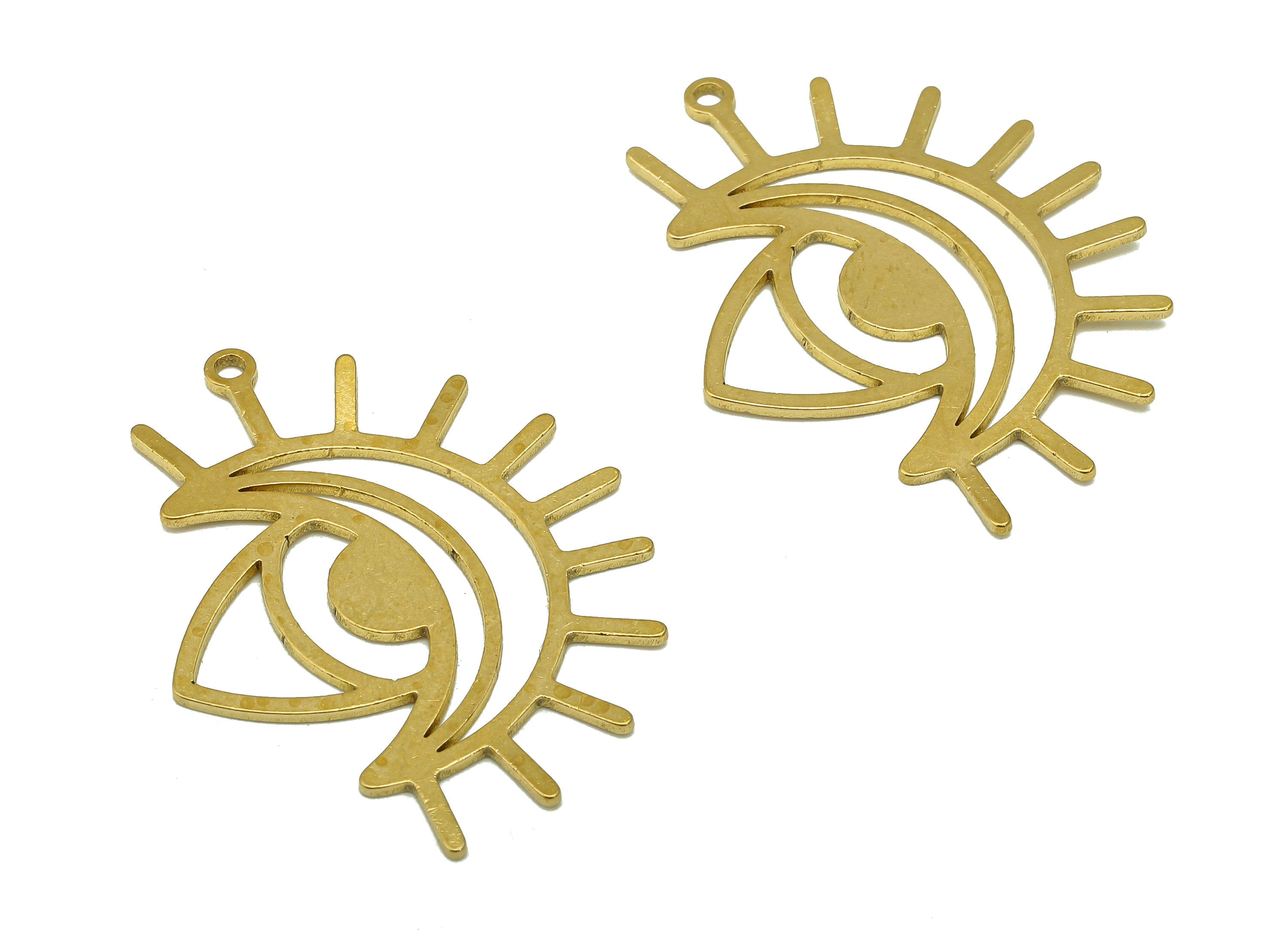 Brass Sun Crescent Earring Charm - Raw Brass Celestial Sun Moon Earring - Triangle Pendant With Loop - For Necklace - 30x26.8x1mm - PPA6674 - DOMEDBAZAAR