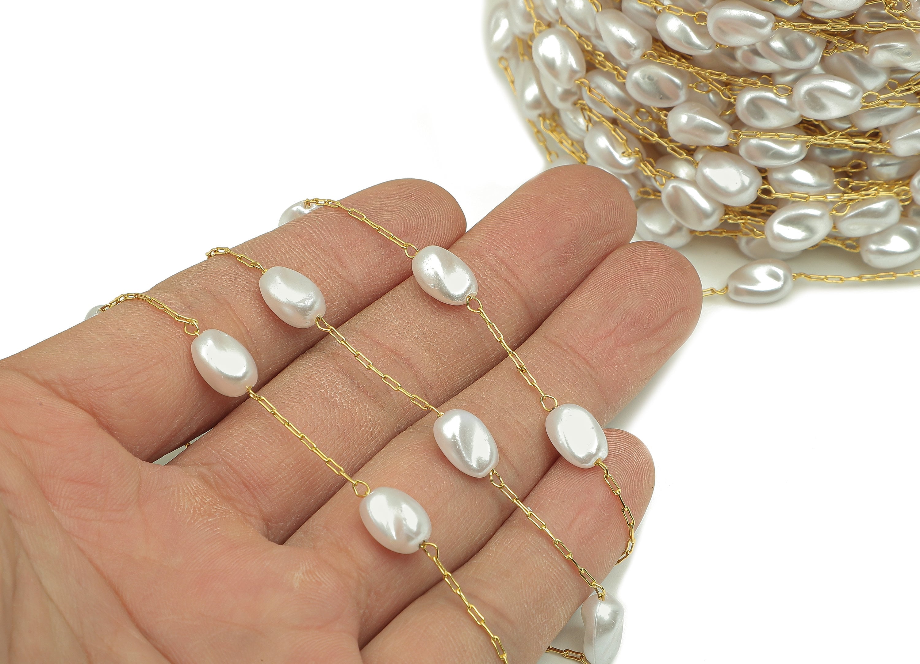 Brass Beaded Chain - Pearl Satellite Cable Chain - Soldered Diamond Bead Chain - For Necklace - 18K Real Gold Plating -9.7x6.7x5.7mm-RGP5683 - DOMEDBAZAAR